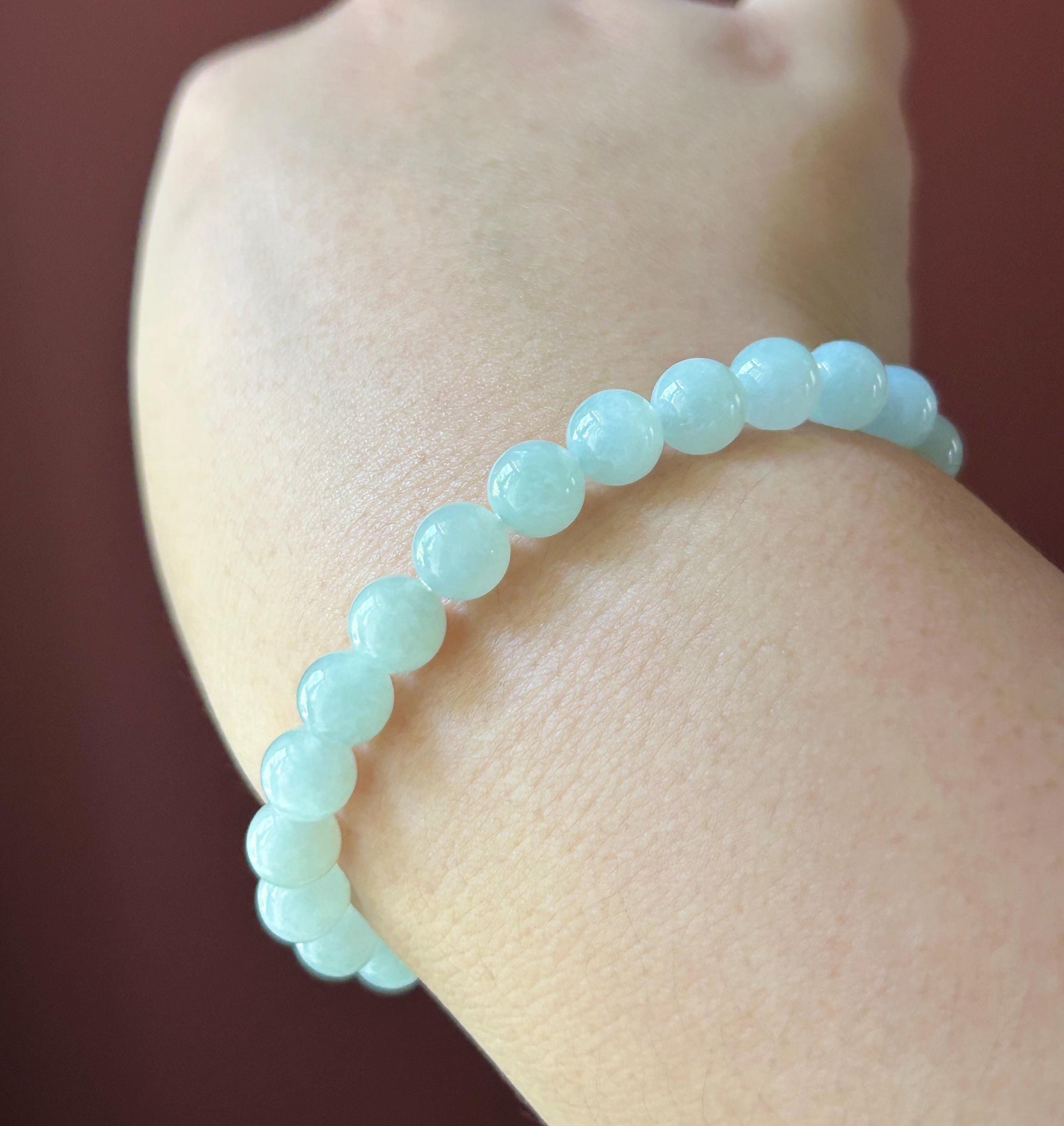 Natural Jadeite Beaded Bracelet Burmese Type A Fine Glutinous Icy Pale Apple Green Jade 7.5mm Minimalist Jewelry