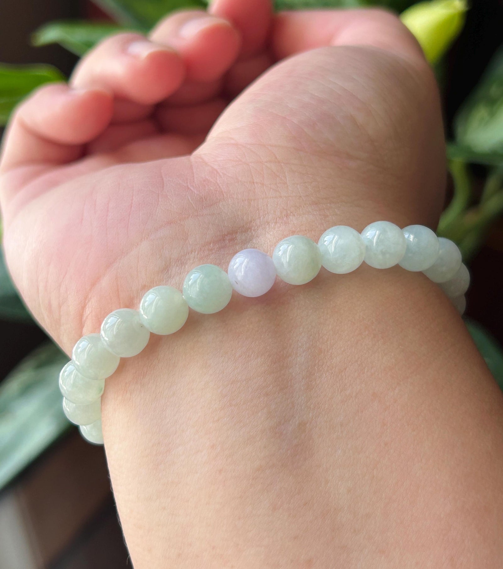 Natural Jadeite Beaded Bracelet Burmese Type A Fine Glutinous Icy Pale Apple Green Jade 7.5mm Minimalist Jewelry