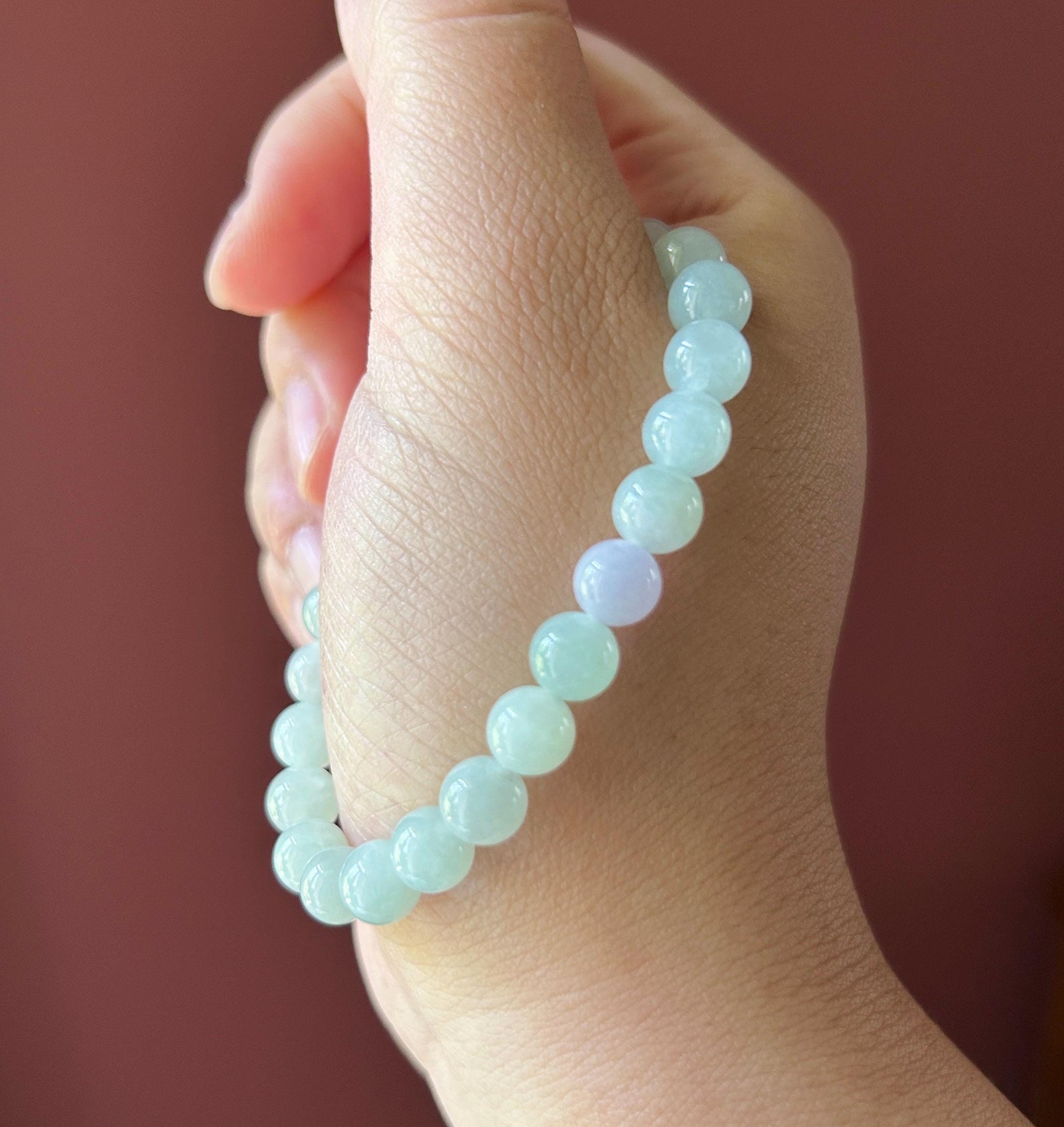 Natural Jadeite Beaded Bracelet Burmese Type A Fine Glutinous Icy Pale Apple Green Jade 7.5mm Minimalist Jewelry