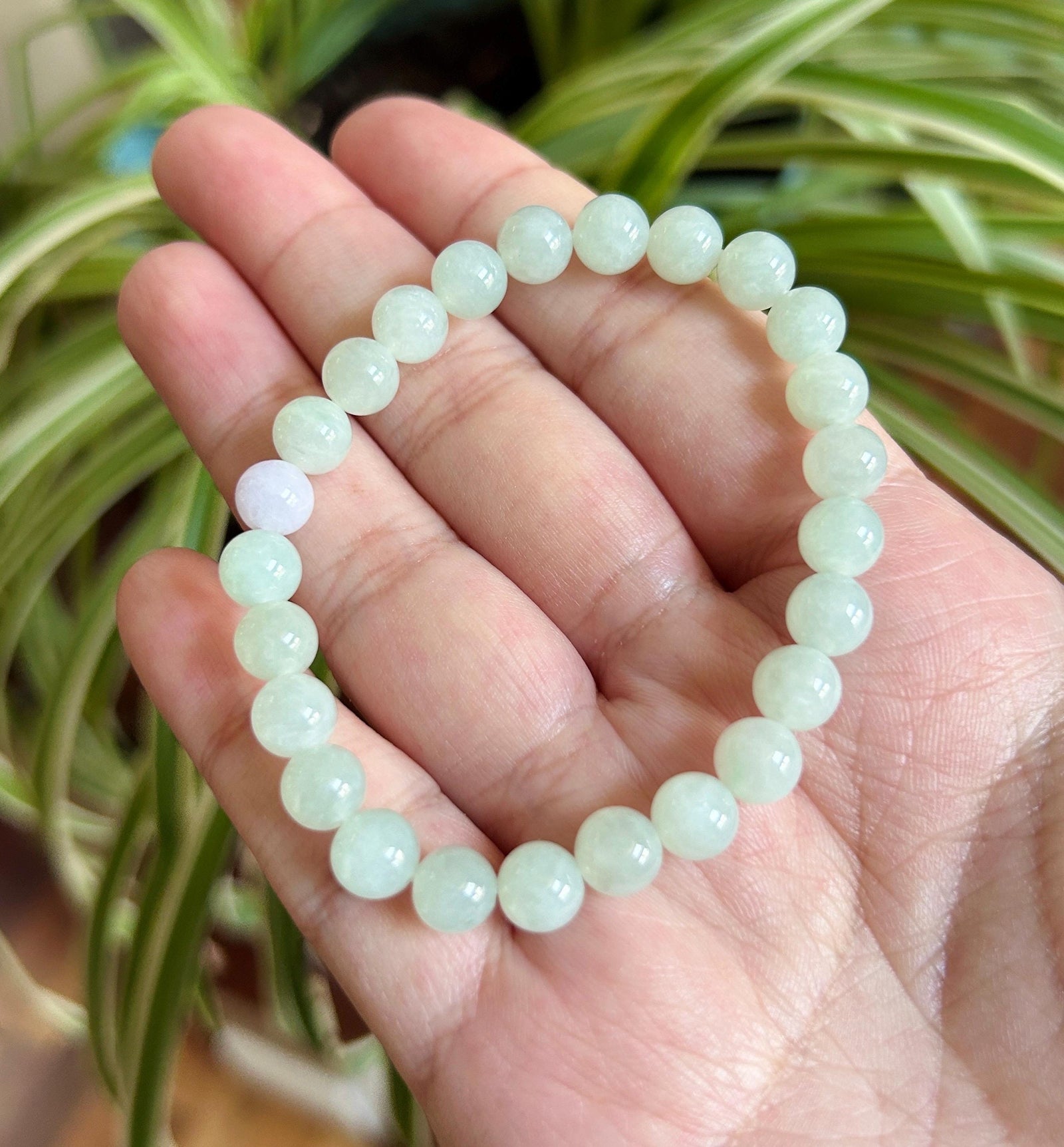 Natural Jadeite Beaded Bracelet Burmese Type A Fine Glutinous Icy Pale Apple Green Jade 7.5mm Minimalist Jewelry