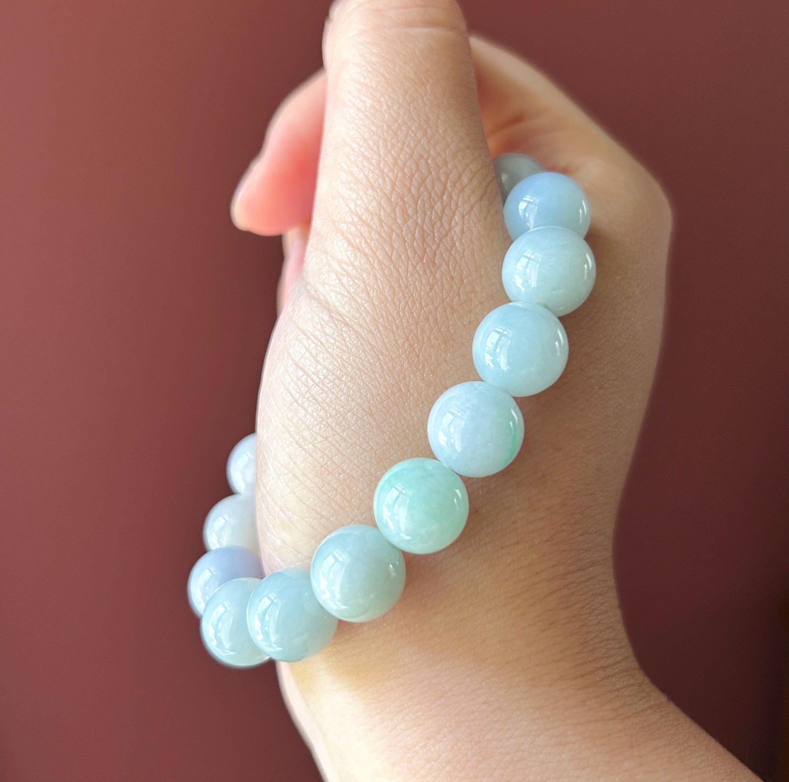 Natural Jadeite Beaded Bracelet Burmese Type A Untreated Icy Translucent Pastel Lavender & Green Gradient Jade 11.3mm BIG Beads