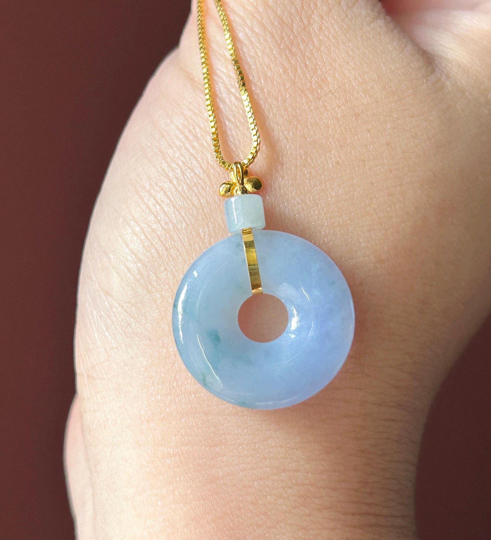 Natural Jadeite Donut Pendant Burmese Type A Icy Translucent Lavender with Blue Floral| Monet Garden Jade| 18k Solid Gold