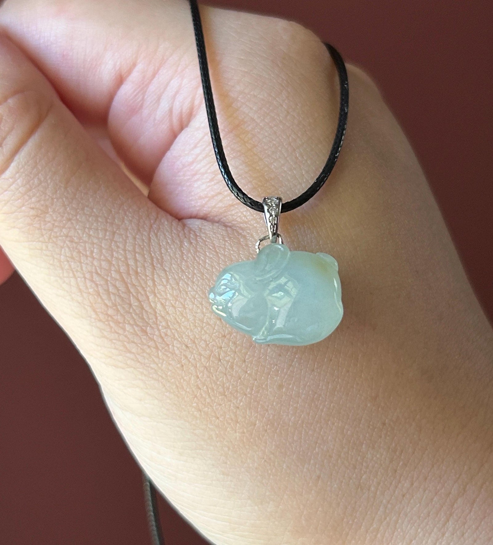 Natural Jadeite Bunny Pendant 925 Sterling Silver | Burmese Type A Translucent Icy Smoky Blue & Yellow Jade