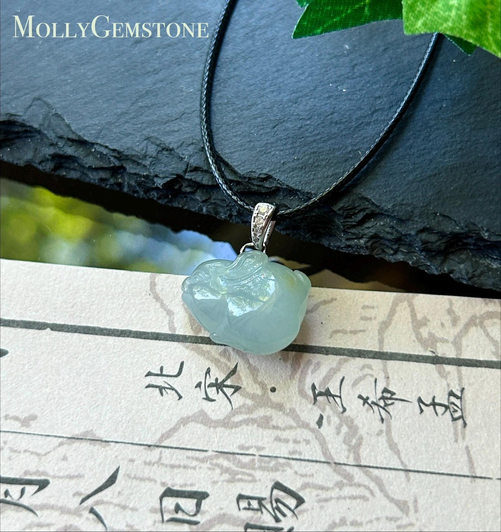 Natural Jadeite Bunny Pendant 925 Sterling Silver | Burmese Type A Translucent Icy Smoky Blue & Yellow Jade