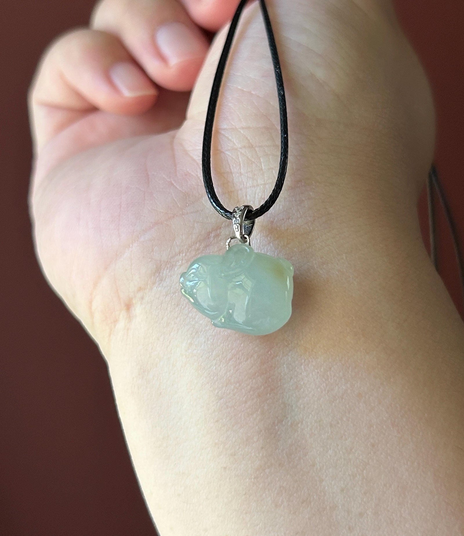 Natural Jadeite Bunny Pendant 925 Sterling Silver | Burmese Type A Translucent Icy Smoky Blue & Yellow Jade