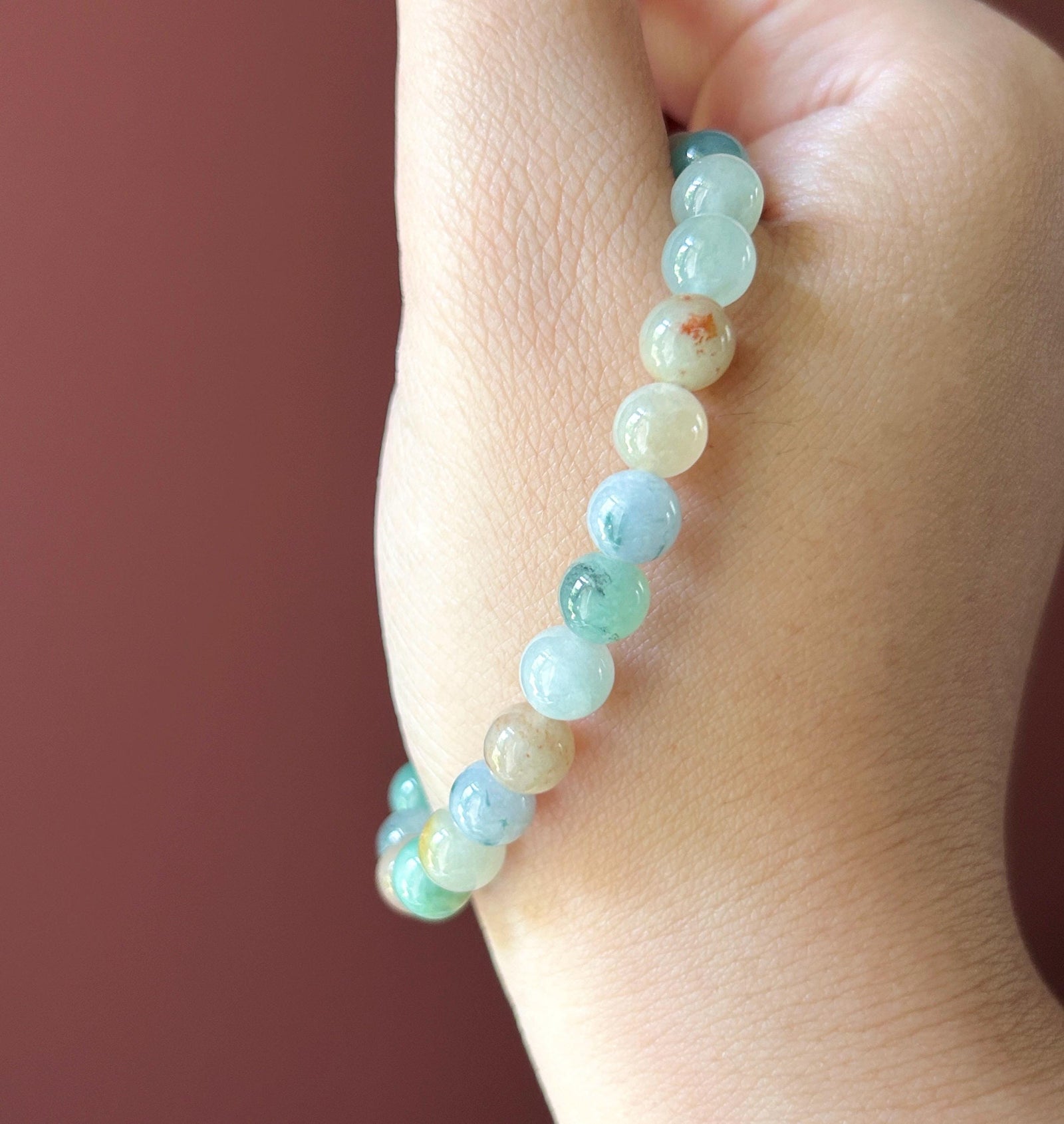 Natural Jadeite Beaded Bracelet Burmese Type A Icy Translucent Multicolor Floral Jade 7mm Minimalist Jewelry