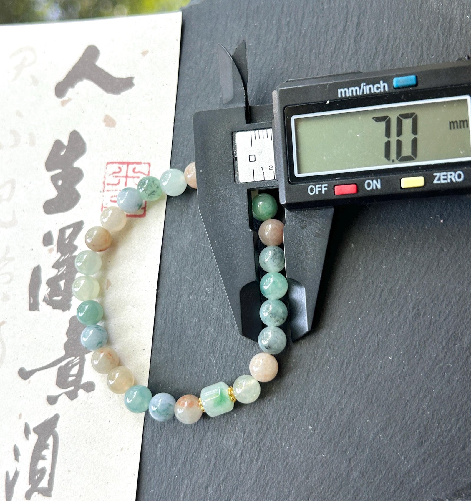 Natural Jadeite Beaded Bracelet Burmese Type A Icy Translucent Multicolor Floral Jade 7mm Minimalist Jewelry
