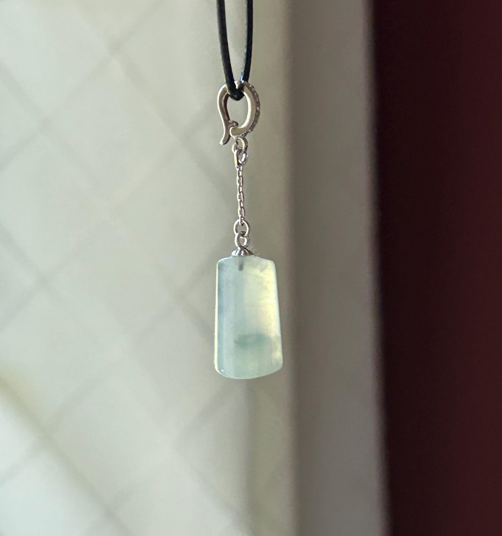 Natural Jadeite Peace Plaque Pendant | Burmese Type A Highly Translucent Icy Light Blue Floral Jade, 925 Sterling Silver, Minimalist Jewelry