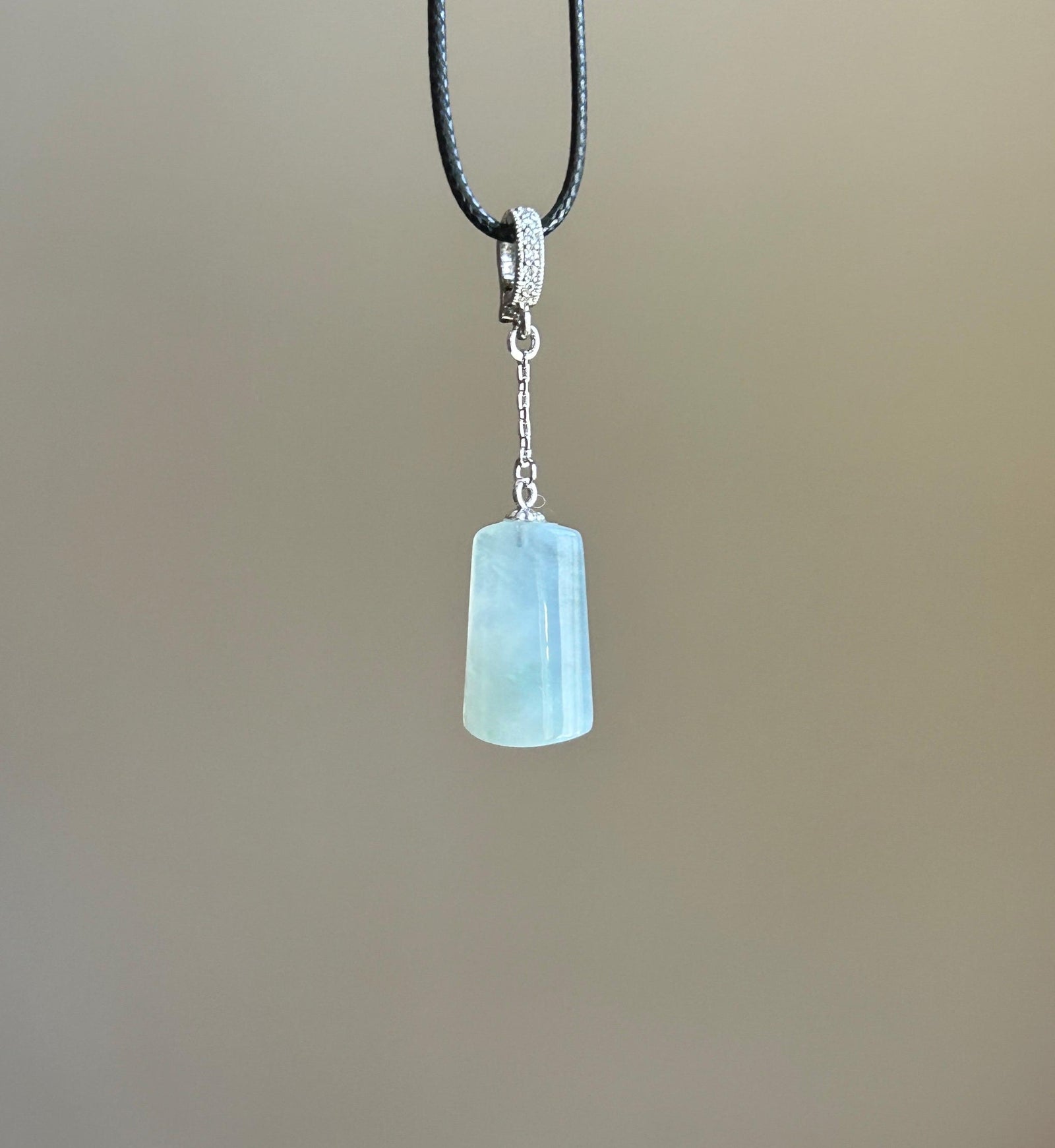 Natural Jadeite Peace Plaque Pendant | Burmese Type A Highly Translucent Icy Light Blue Floral Jade, 925 Sterling Silver, Minimalist Jewelry
