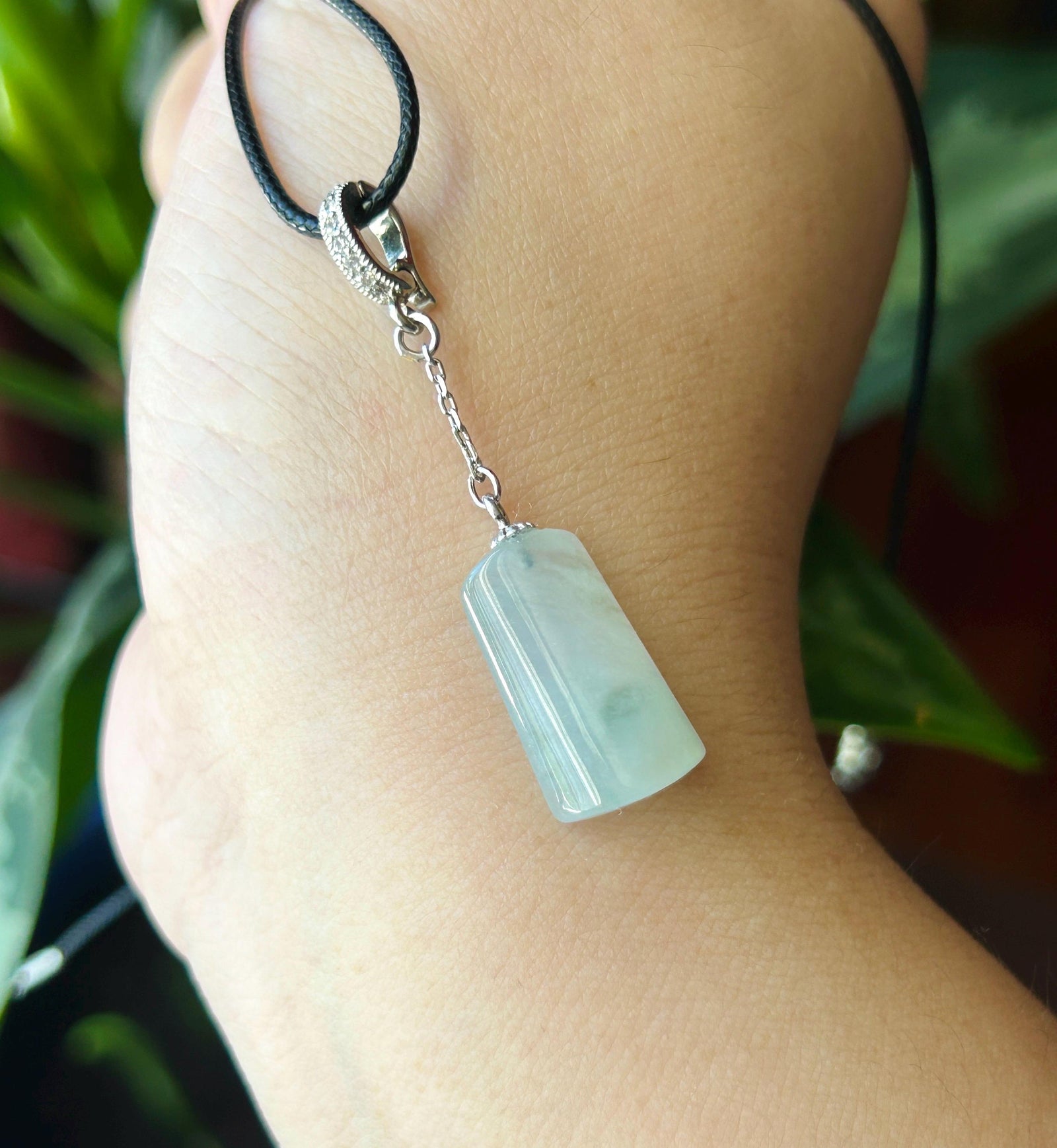 Natural Jadeite Peace Plaque Pendant | Burmese Type A Highly Translucent Icy Light Blue Floral Jade, 925 Sterling Silver, Minimalist Jewelry