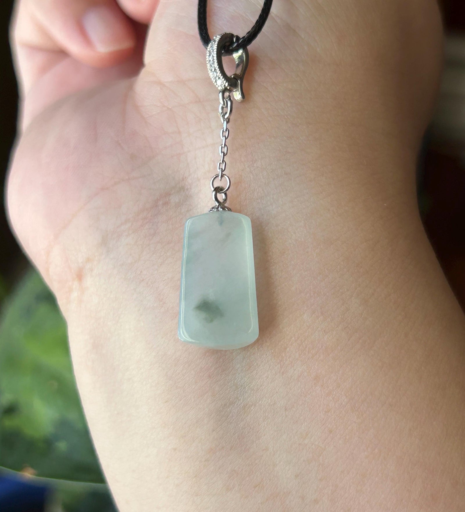 Natural Jadeite Peace Plaque Pendant | Burmese Type A Highly Translucent Icy Light Blue Floral Jade, 925 Sterling Silver, Minimalist Jewelry