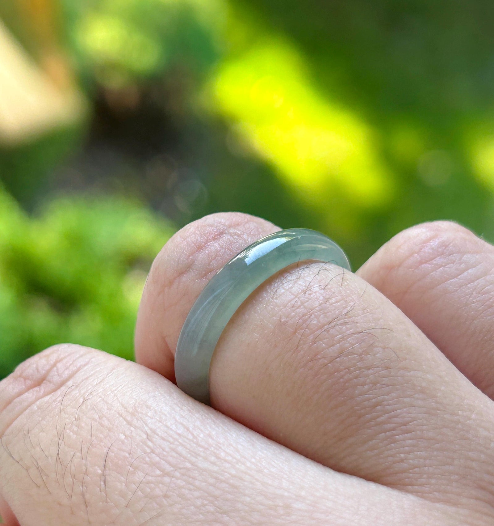 Natural Jadeite Ring Band | Guatemalan Type A Highly Translucent Icy Smoky Blue | US Size 7.5 | 17.7mm