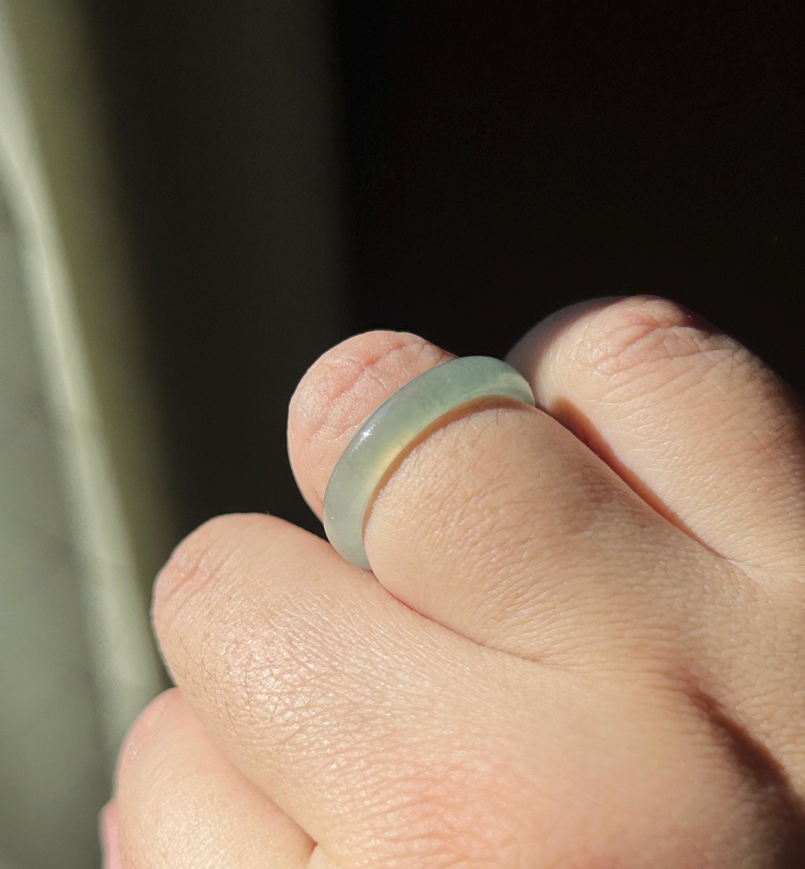 Natural Jadeite Ring Band | Guatemalan Type A Highly Translucent Icy Smoky Blue | US Size 7.5 | 17.7mm