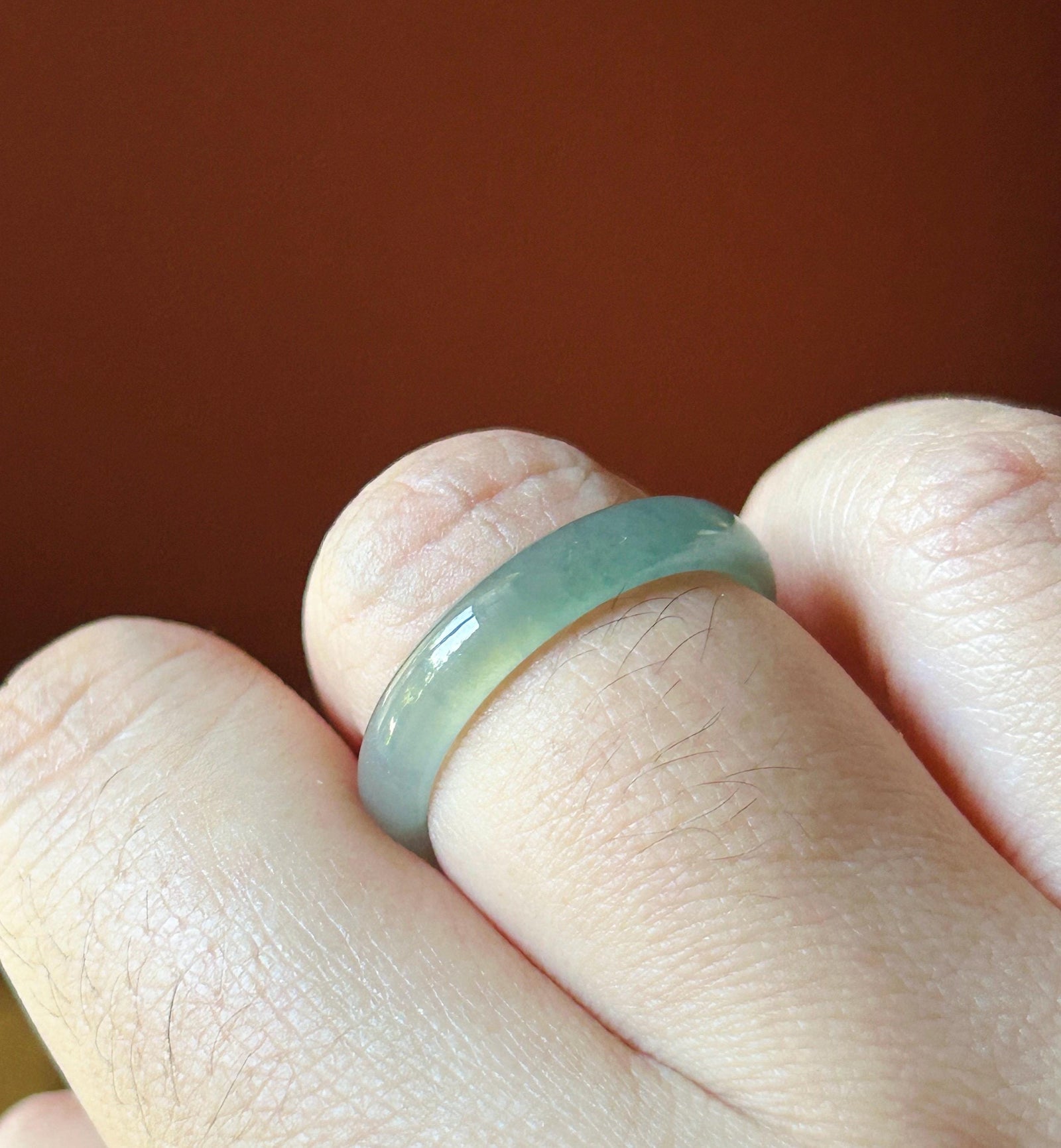 Natural Jadeite Ring Band | Guatemalan Type A Highly Translucent Icy Smoky Blue | US Size 7.5 | 17.7mm
