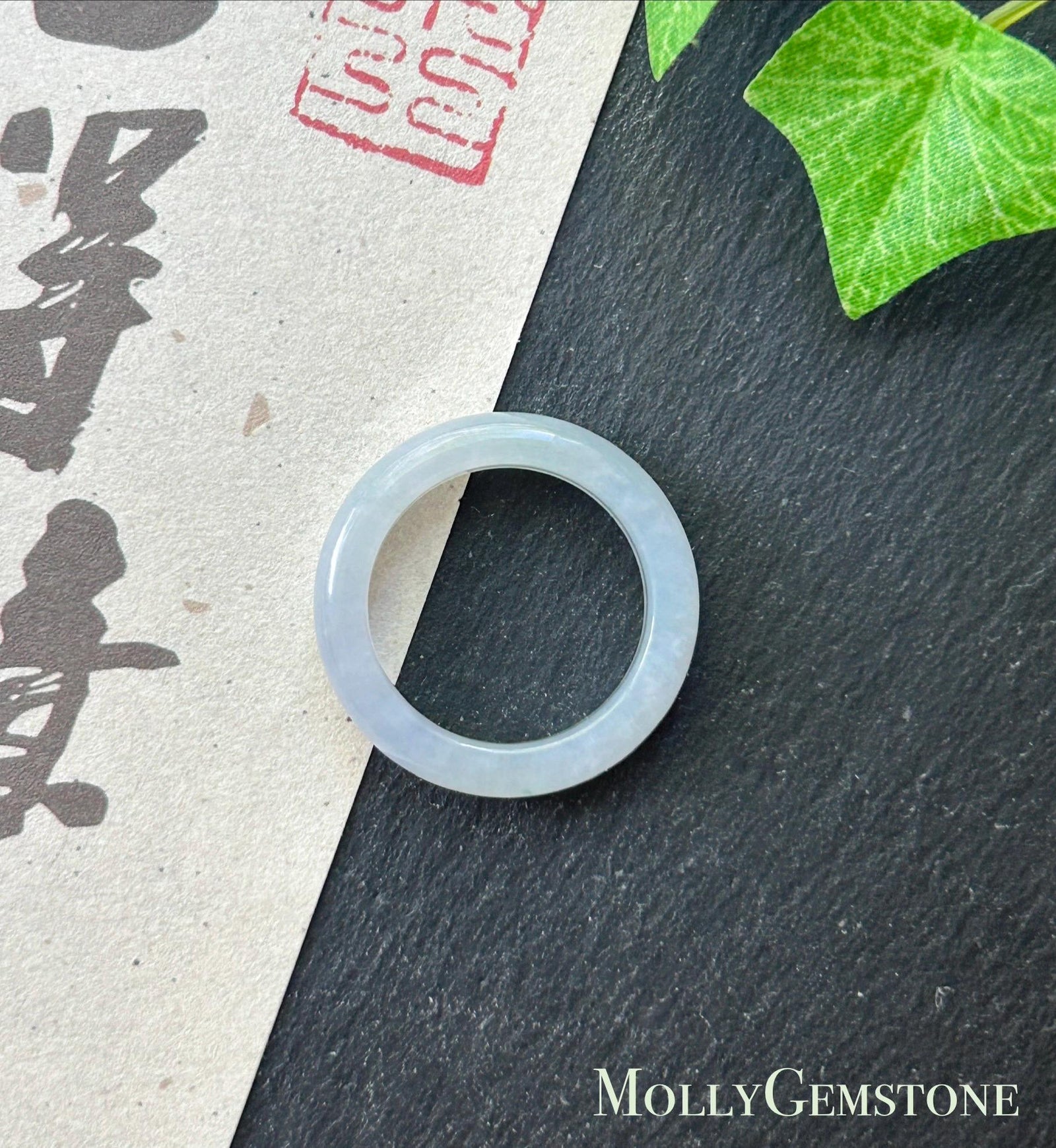 Certified Natural Jadeite Ring Band | Burmese Type A Translucent Icy Light Blue & Lavender | US Size 7.5/5.5 | 17.8mm 16.1mm