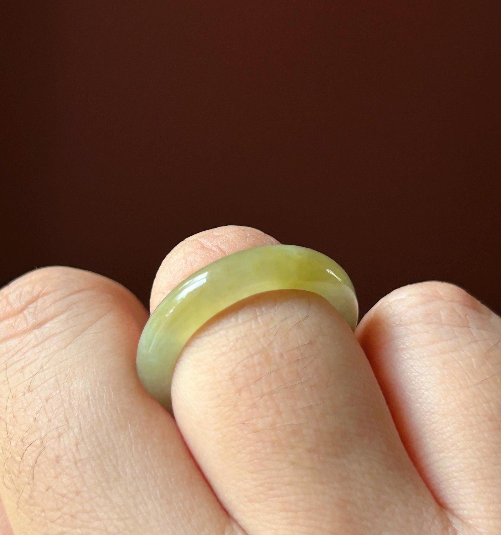 Natural Jadeite Ring Band | Burmese Type A Translucent Icy Glutinous Light Green & Tea Yellow Gradient Color | US Size 8/9