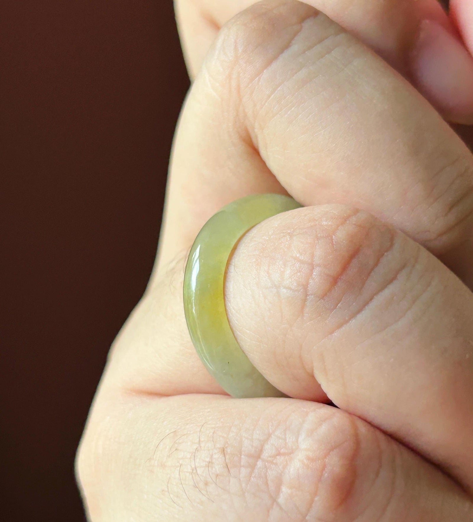 Natural Jadeite Ring Band | Burmese Type A Translucent Icy Glutinous Light Green & Tea Yellow Gradient Color | US Size 8/9