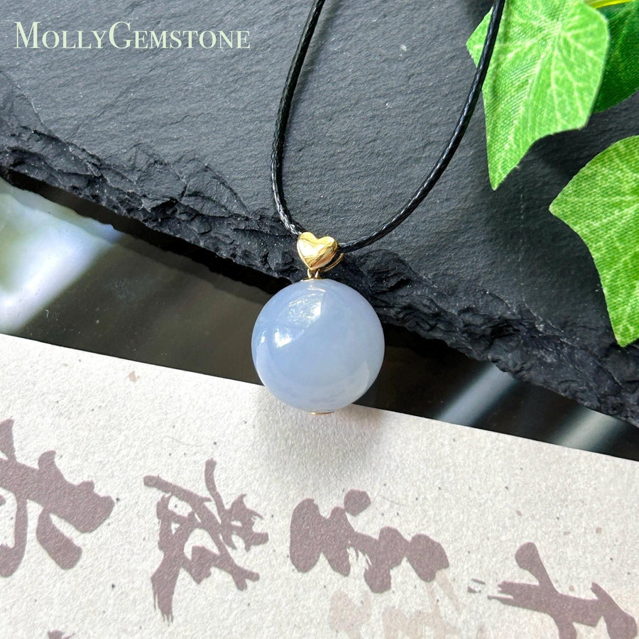 Certified Natural Jadeite Beaded Pendant Burmese Type A Icy Translucent Gelatinous Blue Lavender Jade| 18k Solid Gold Bail