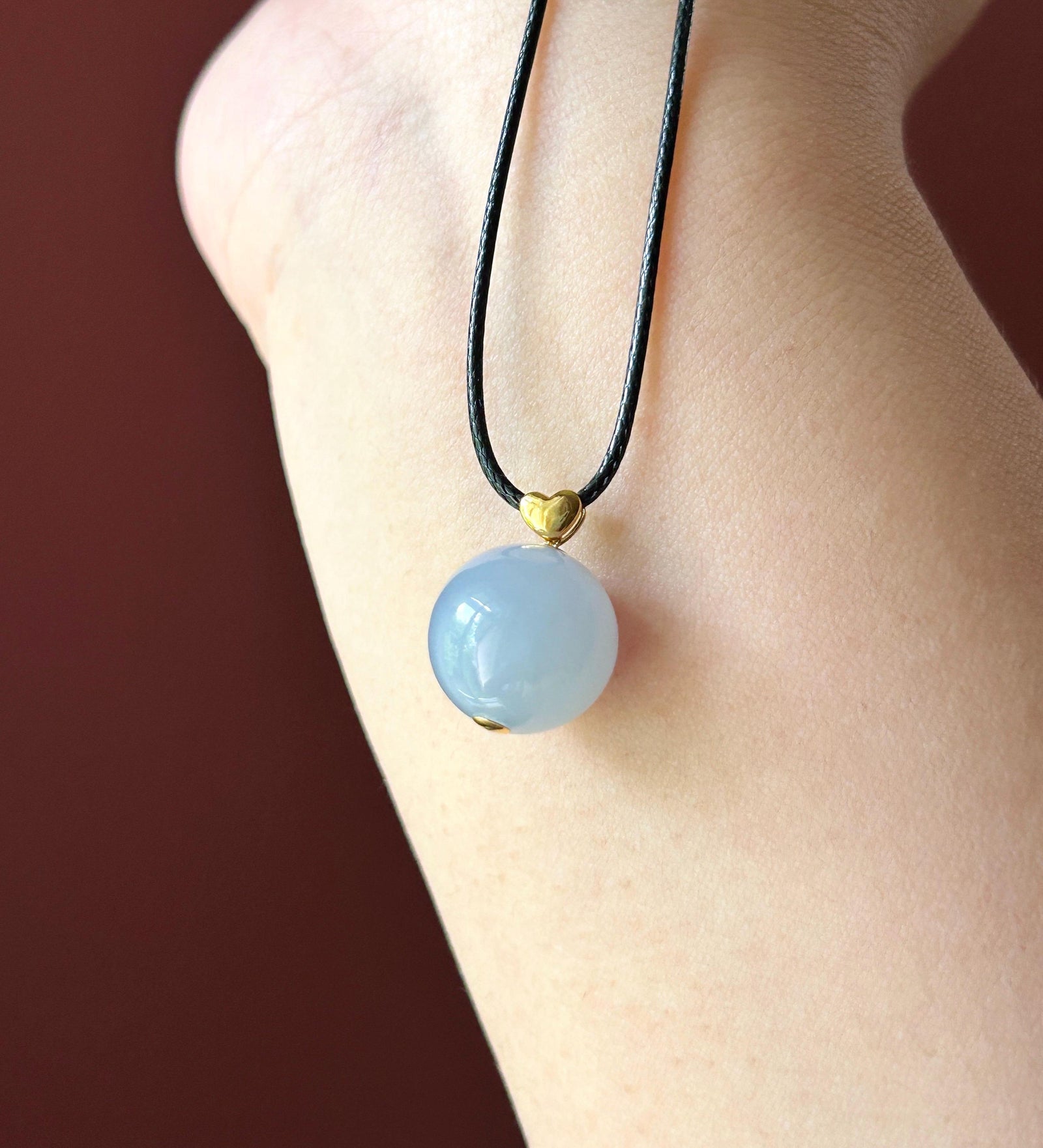 Certified Natural Jadeite Beaded Pendant Burmese Type A Icy Translucent Gelatinous Blue Lavender Jade| 18k Solid Gold Bail