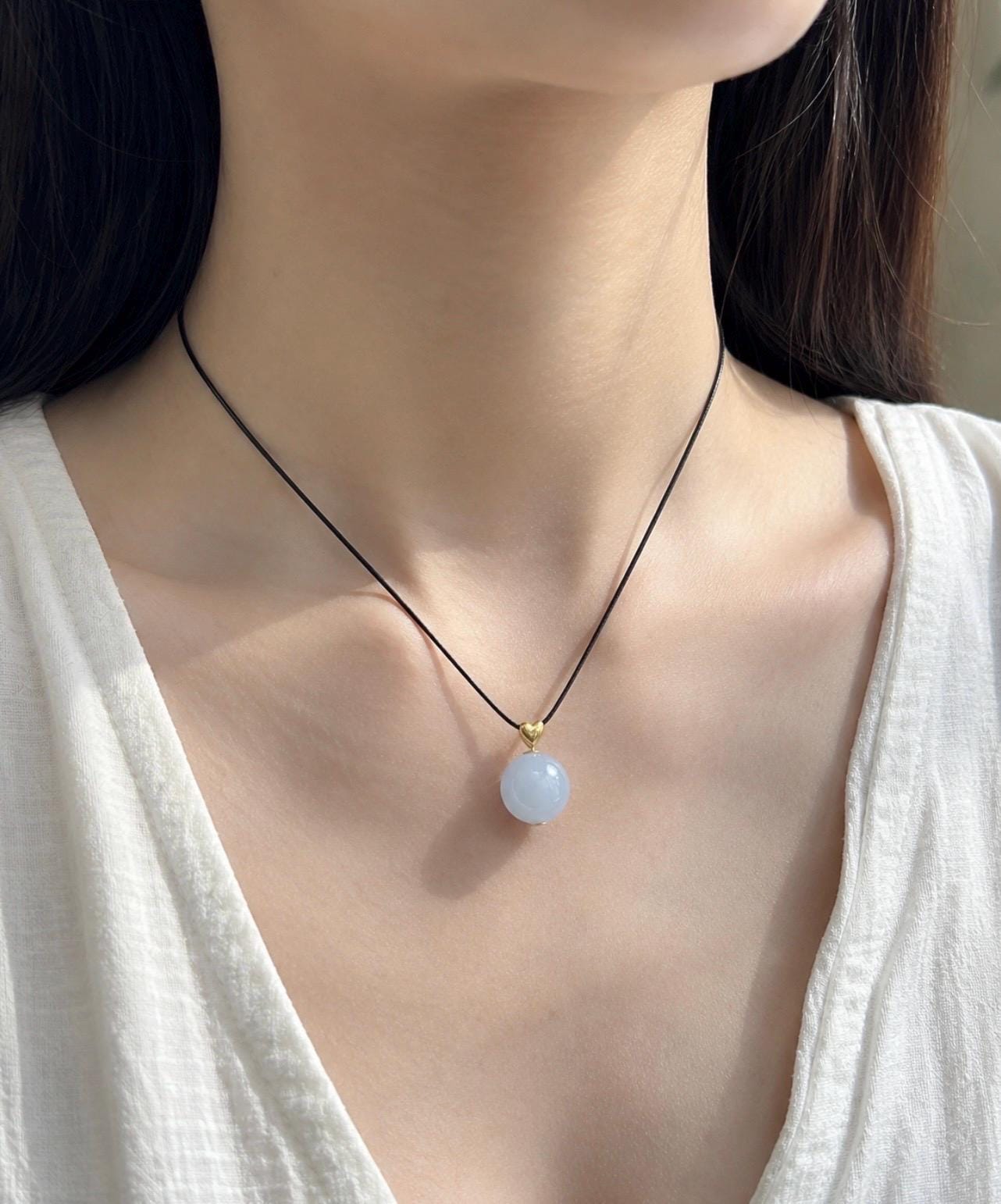 Certified Natural Jadeite Beaded Pendant Burmese Type A Icy Translucent Gelatinous Blue Lavender Jade| 18k Solid Gold Bail