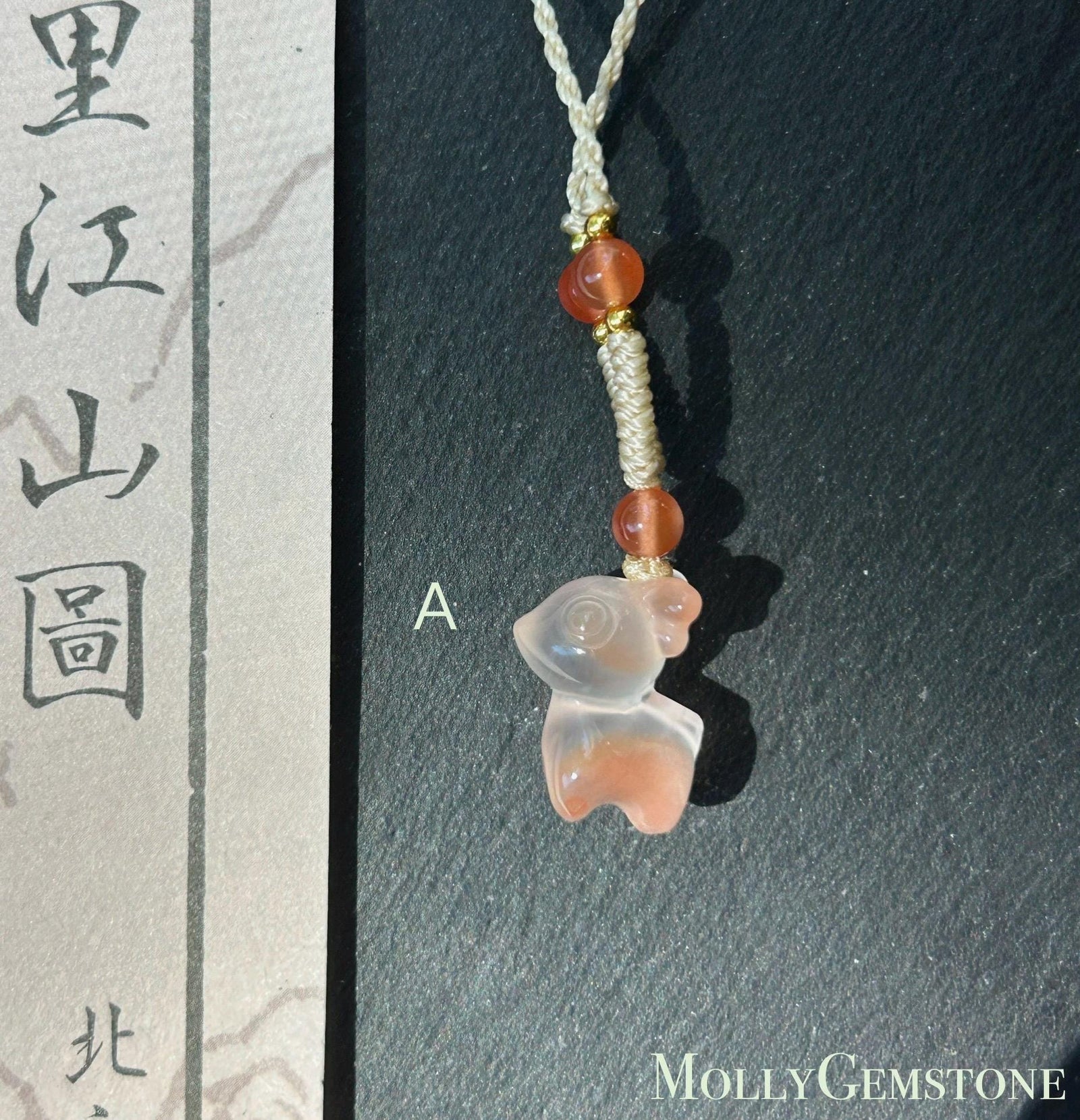 Natural Nanhong Agate Cute Deer Pendant Handwoven Necklace| Protection Amulet | South Red Floral Agate | Lucky Jade Charm