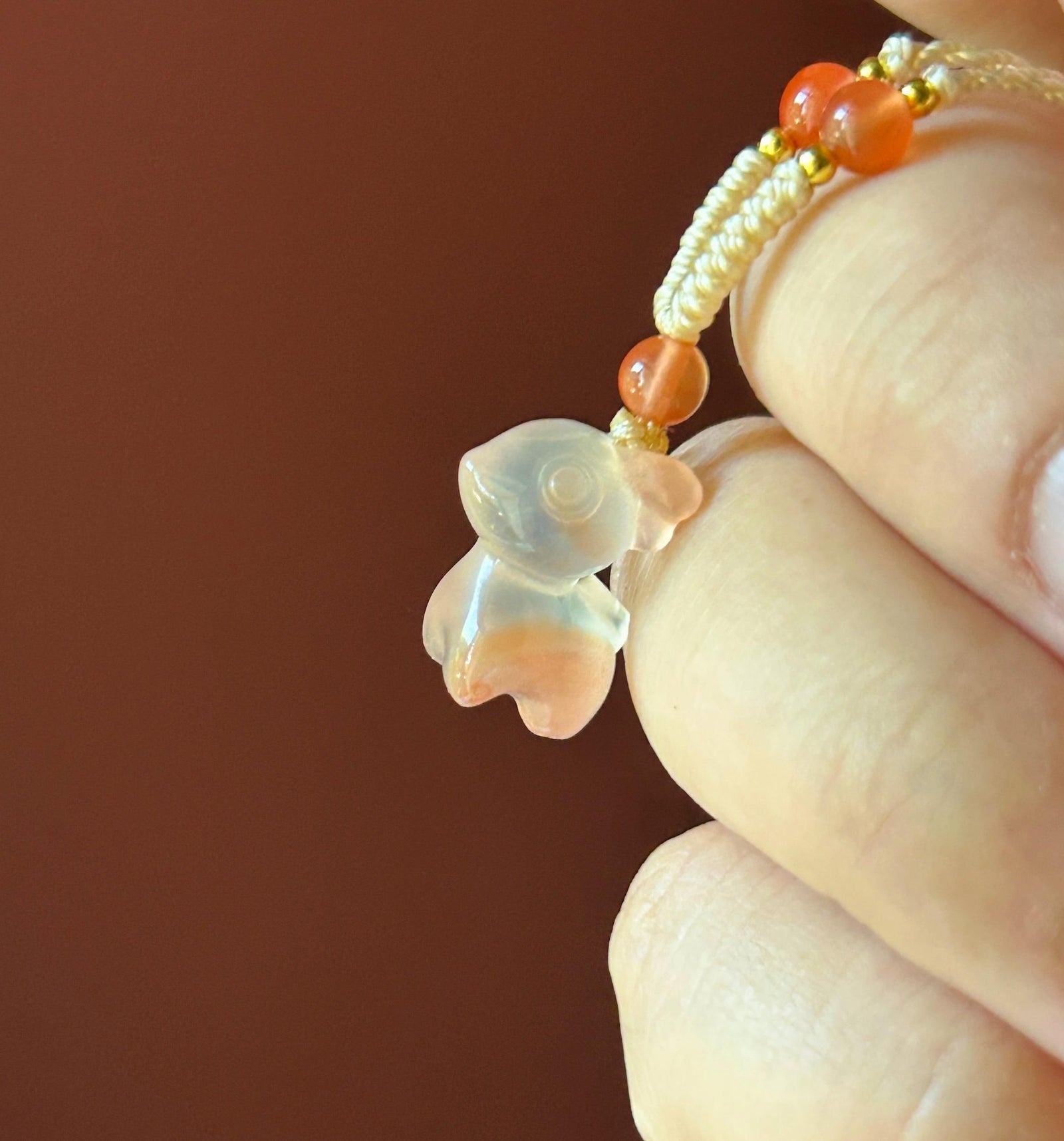 Natural Nanhong Agate Cute Deer Pendant Handwoven Necklace| Protection Amulet | South Red Floral Agate | Lucky Jade Charm