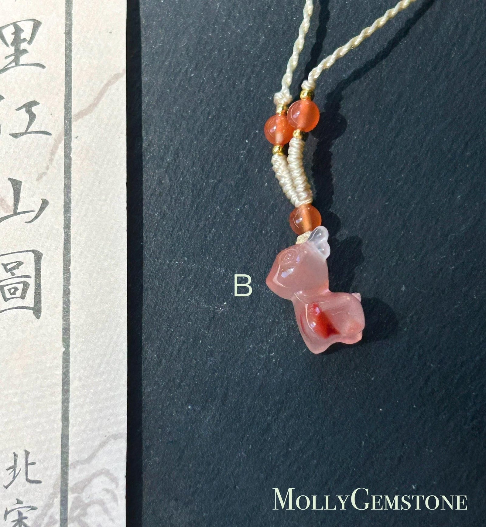 Natural Nanhong Agate Cute Deer Pendant Handwoven Necklace| Protection Amulet | South Red Floral Agate | Lucky Jade Charm