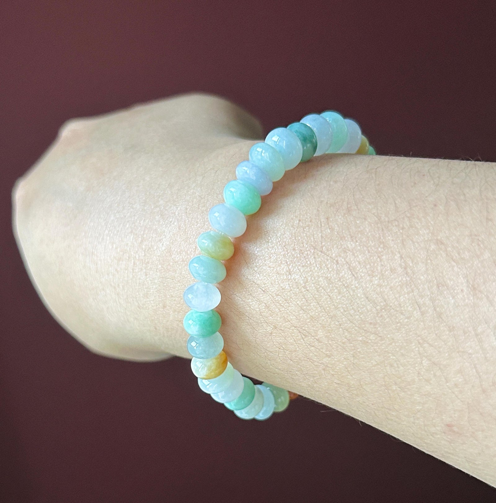 Natural Jadeite Beaded Bracelet Burmese Type A Fine Glutinous Icy Macaron Multicolor Jade 8.5mm Minimalist Jewelry