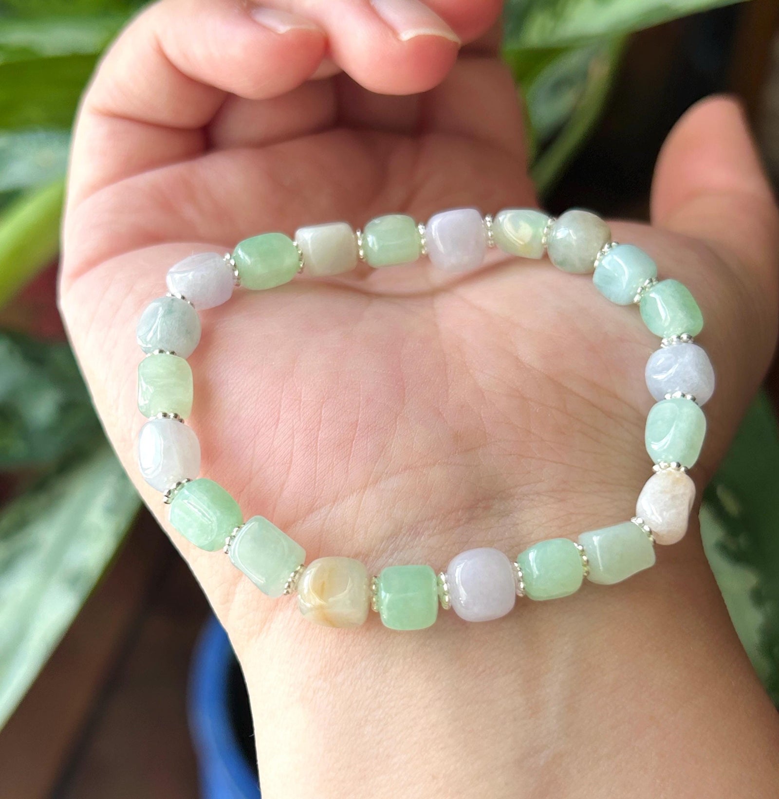 Natural Jadeite Beaded Bracelet Burmese Type A Fine Glutinous Icy Macaron Multicolor Jade 7.5mm Minimalist Jewelry Freeform Beads