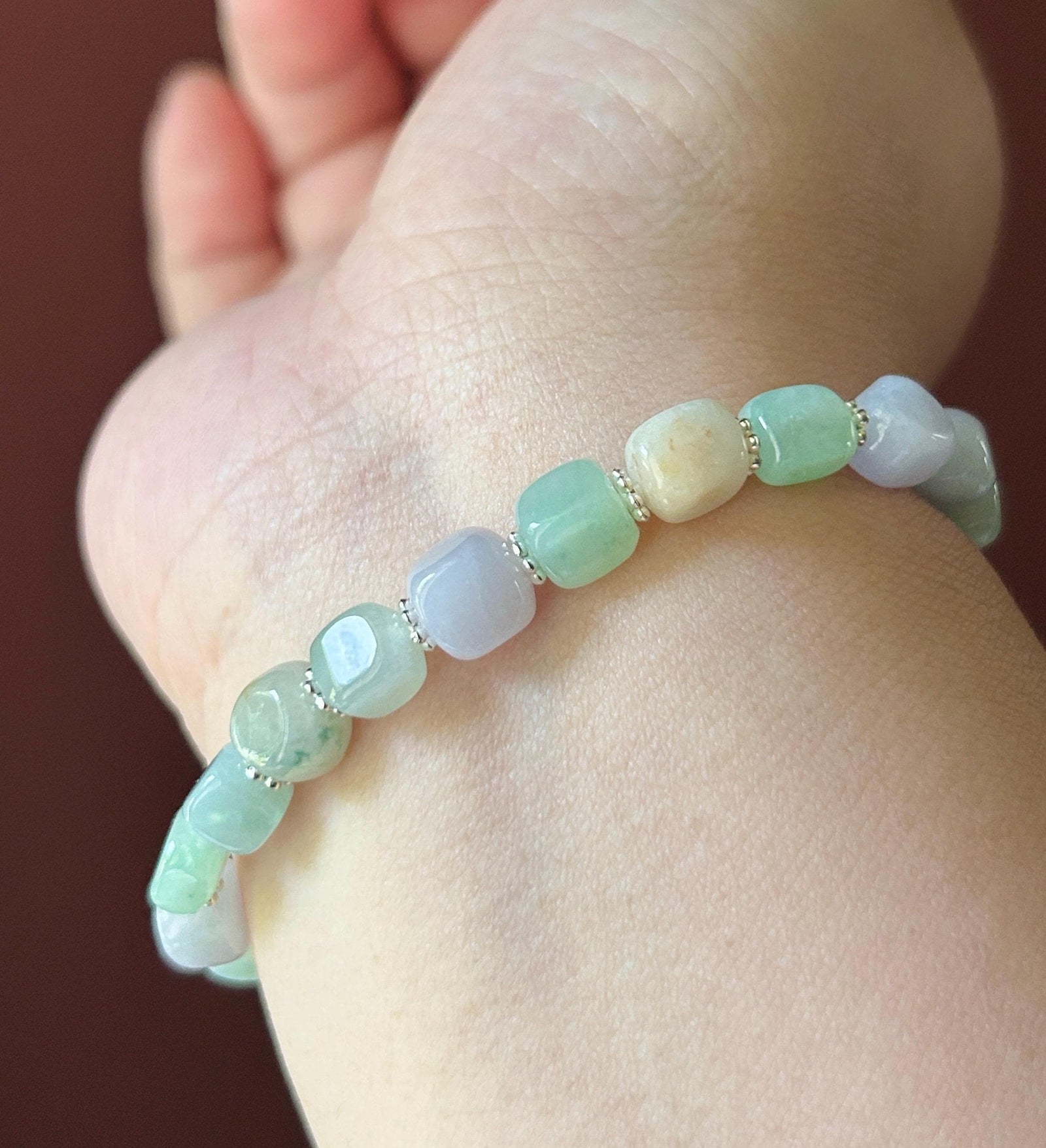 Natural Jadeite Beaded Bracelet Burmese Type A Fine Glutinous Icy Macaron Multicolor Jade 7.5mm Minimalist Jewelry Freeform Beads