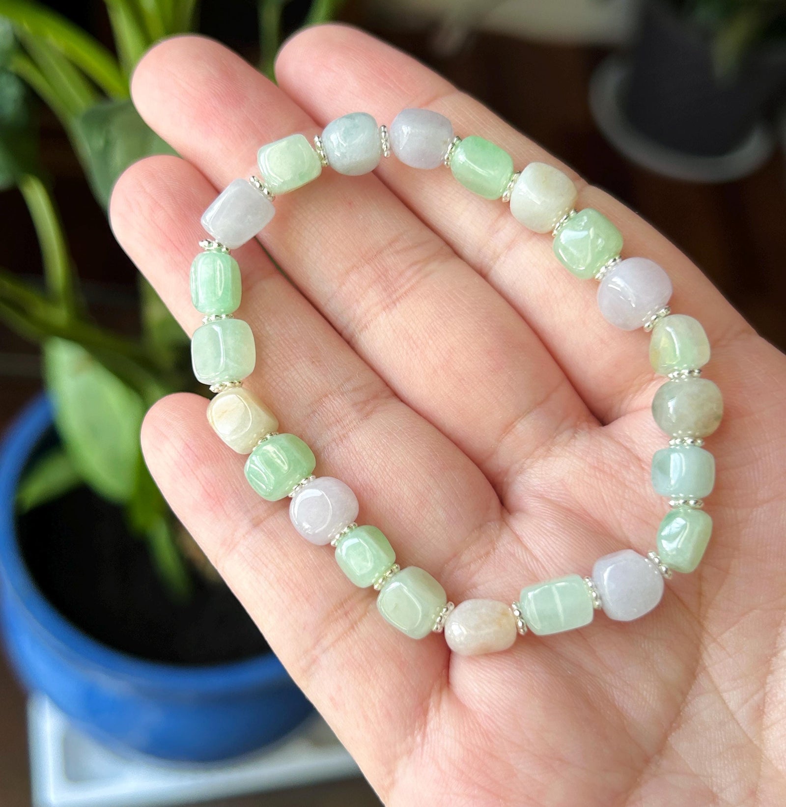 Natural Jadeite Beaded Bracelet Burmese Type A Fine Glutinous Icy Macaron Multicolor Jade 7.5mm Minimalist Jewelry Freeform Beads