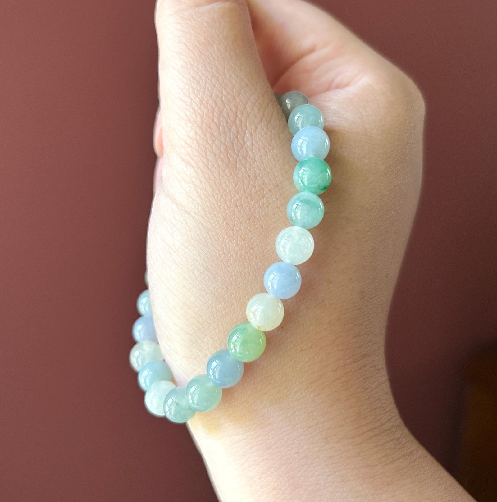 Natural Jadeite Beaded Bracelet Burmese Type A Icy Translucent Macaron Multicolor Jade 7.5mm Minimalist Jewelry