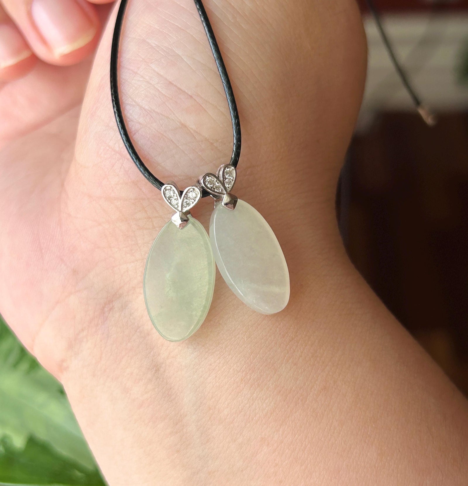 Natural Jadeite Peace Plaque Pendant| Sterling Silver Bail| Burmese Type A Translucent Icy Pale Green or Icy White Jade