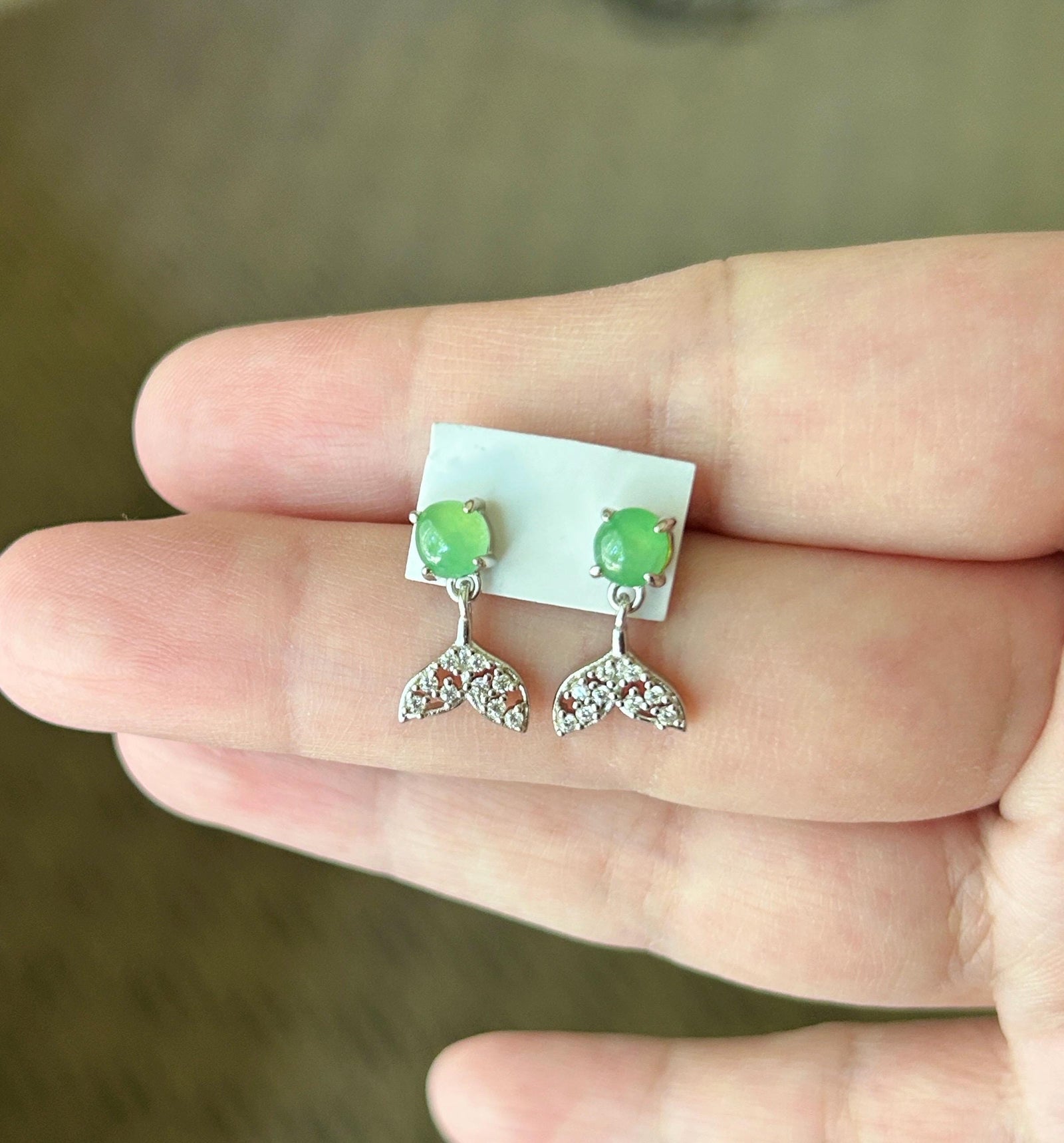 Natural Jadeite Stud Earrings: Burmese Type A Untreated Highly Translucent Icy Green Jade, Sterling Silver