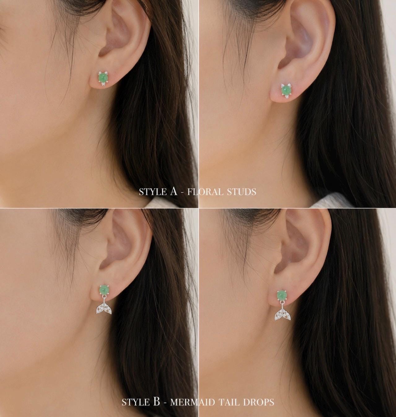 Natural Jadeite Stud Earrings: Burmese Type A Untreated Highly Translucent Icy Green Jade, Sterling Silver