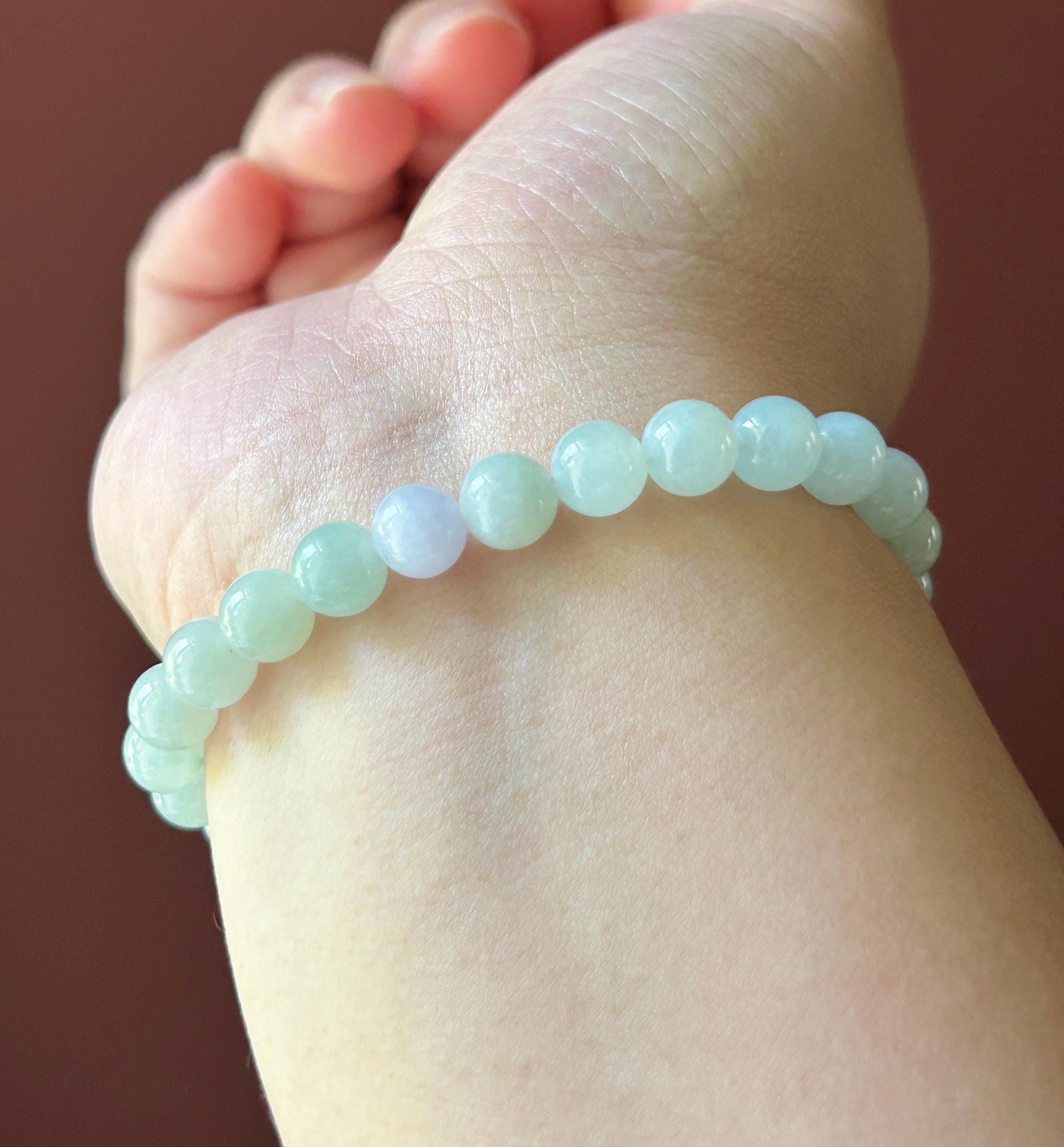 Natural Jadeite Beaded Bracelet Burmese Type A Fine Glutinous Icy Pale Apple Green Jade 7.5mm Minimalist Jewelry