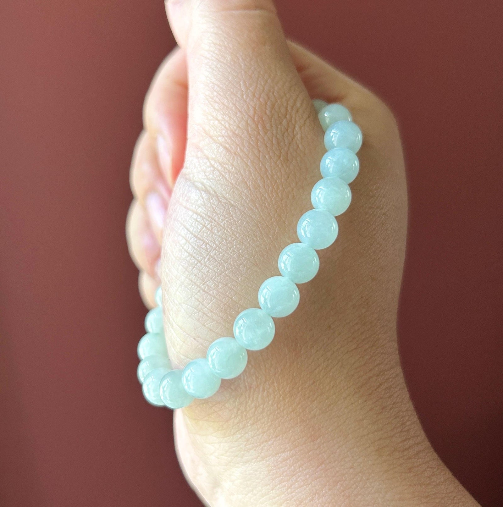 Natural Jadeite Beaded Bracelet Burmese Type A Fine Glutinous Icy Pale Apple Green Jade 7.5mm Minimalist Jewelry