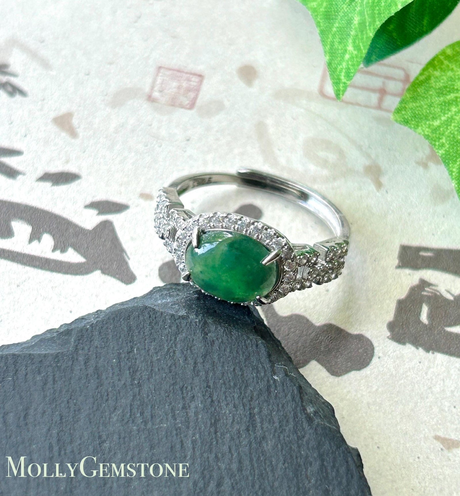 Natural Jadeite Cabochon Ring | Burmese Type A Highly Translucent Icy Dark Green Jade Sterling Silver | Minimalist Jewelry