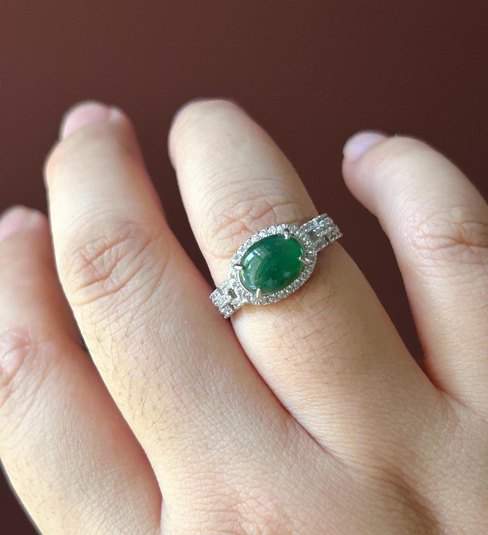 Natural Jadeite Cabochon Ring | Burmese Type A Highly Translucent Icy Dark Green Jade Sterling Silver | Minimalist Jewelry