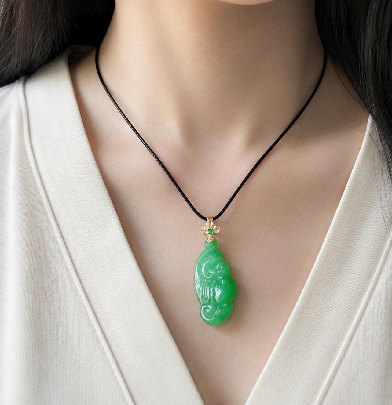 Certified Natural Jadeite RuYi Pendant | Burmese Type A Icy Gelatinous Vivid Apple Green Jade, 18k Solid Gold