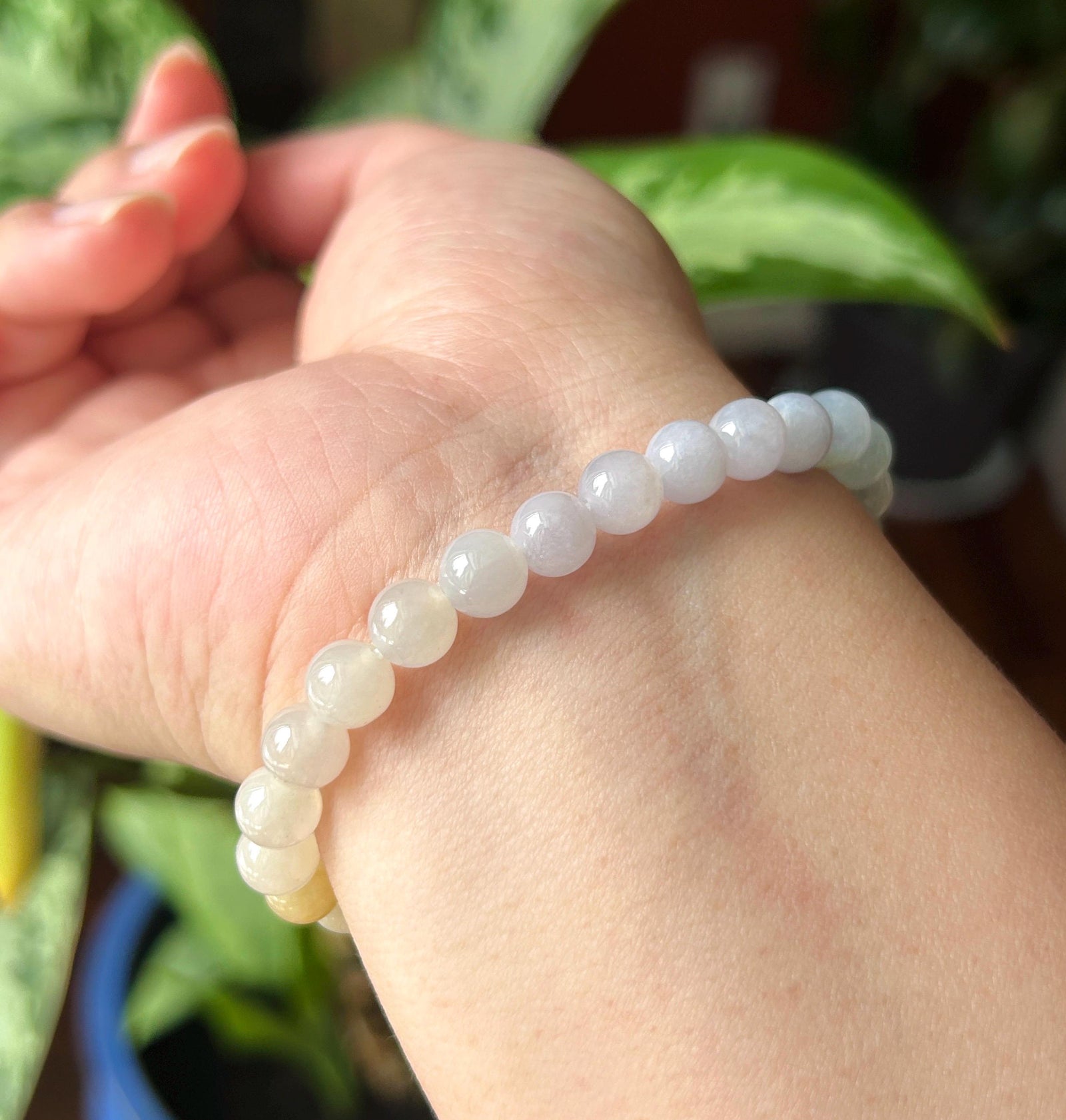 Natural Jadeite Beaded Gradient Bracelet – Burmese Type A Translucent Icy Pale Gradient Multicolor Jade, 7mm