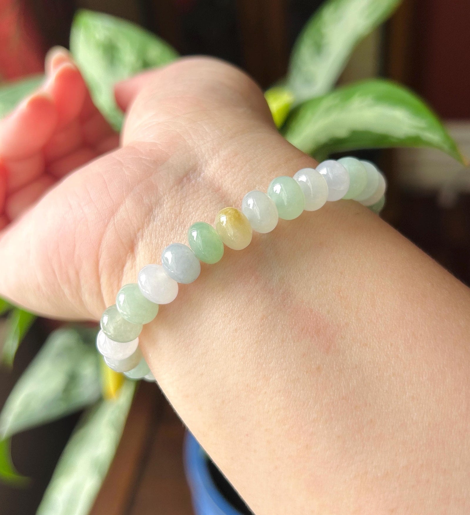 Natural Jadeite Beaded Bracelet – Burmese Type A Translucent Icy Pastel Multicolor Jade, 8.5mm, Minimalist Jewelry