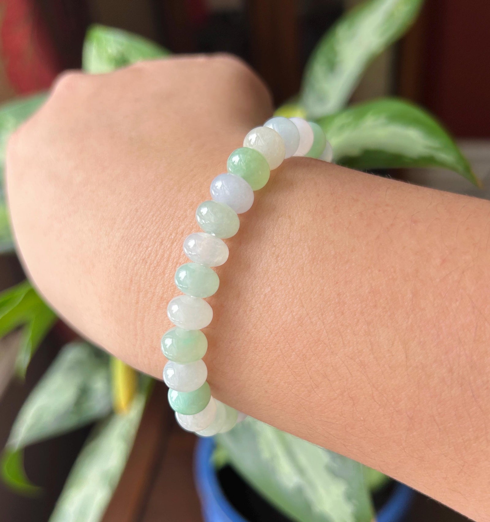Natural Jadeite Beaded Bracelet – Burmese Type A Translucent Icy Pastel Multicolor Jade, 8.5mm, Minimalist Jewelry