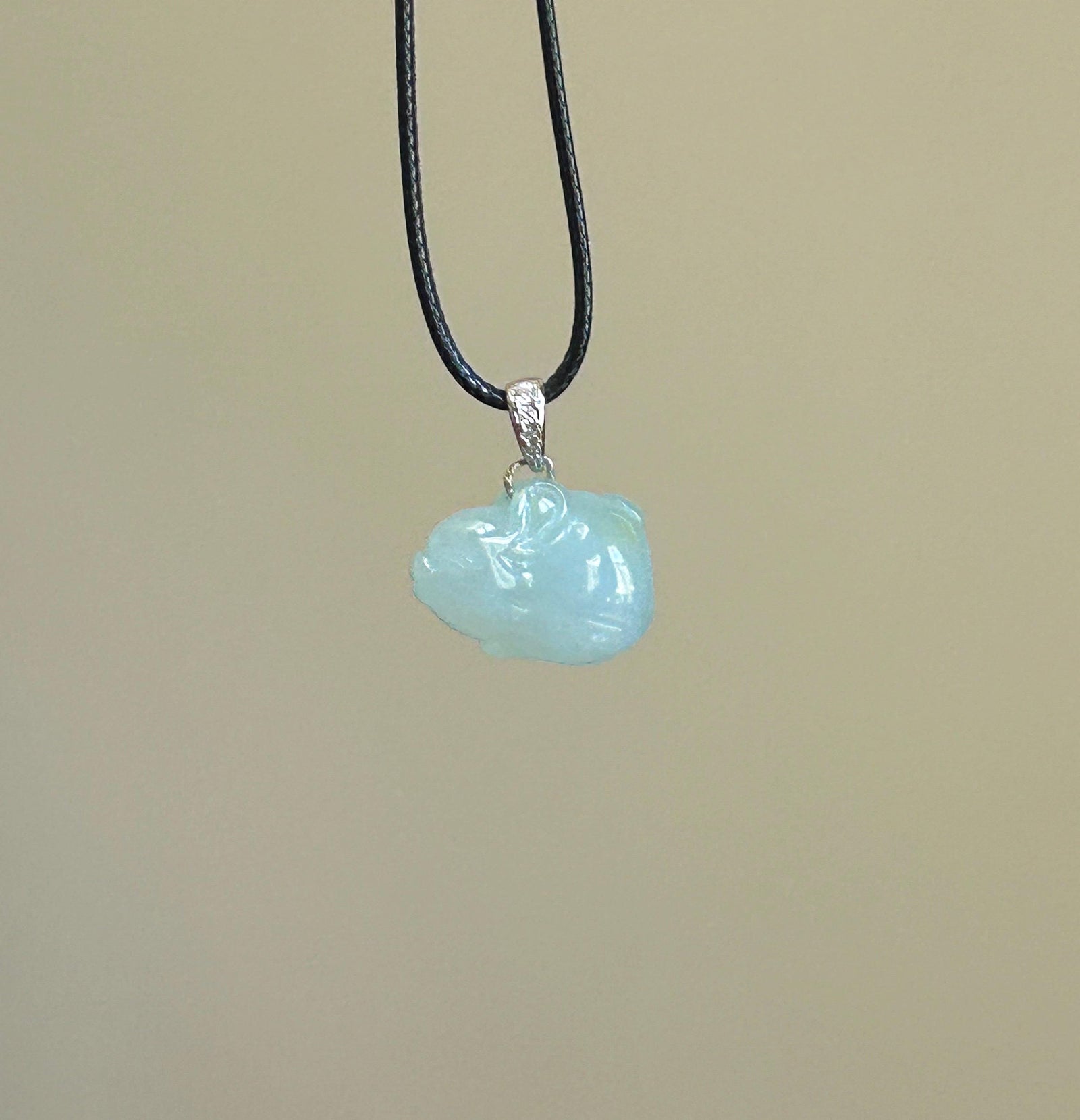 Natural Jadeite Bunny Pendant 925 Sterling Silver | Burmese Type A Translucent Icy Smoky Blue & Yellow Jade