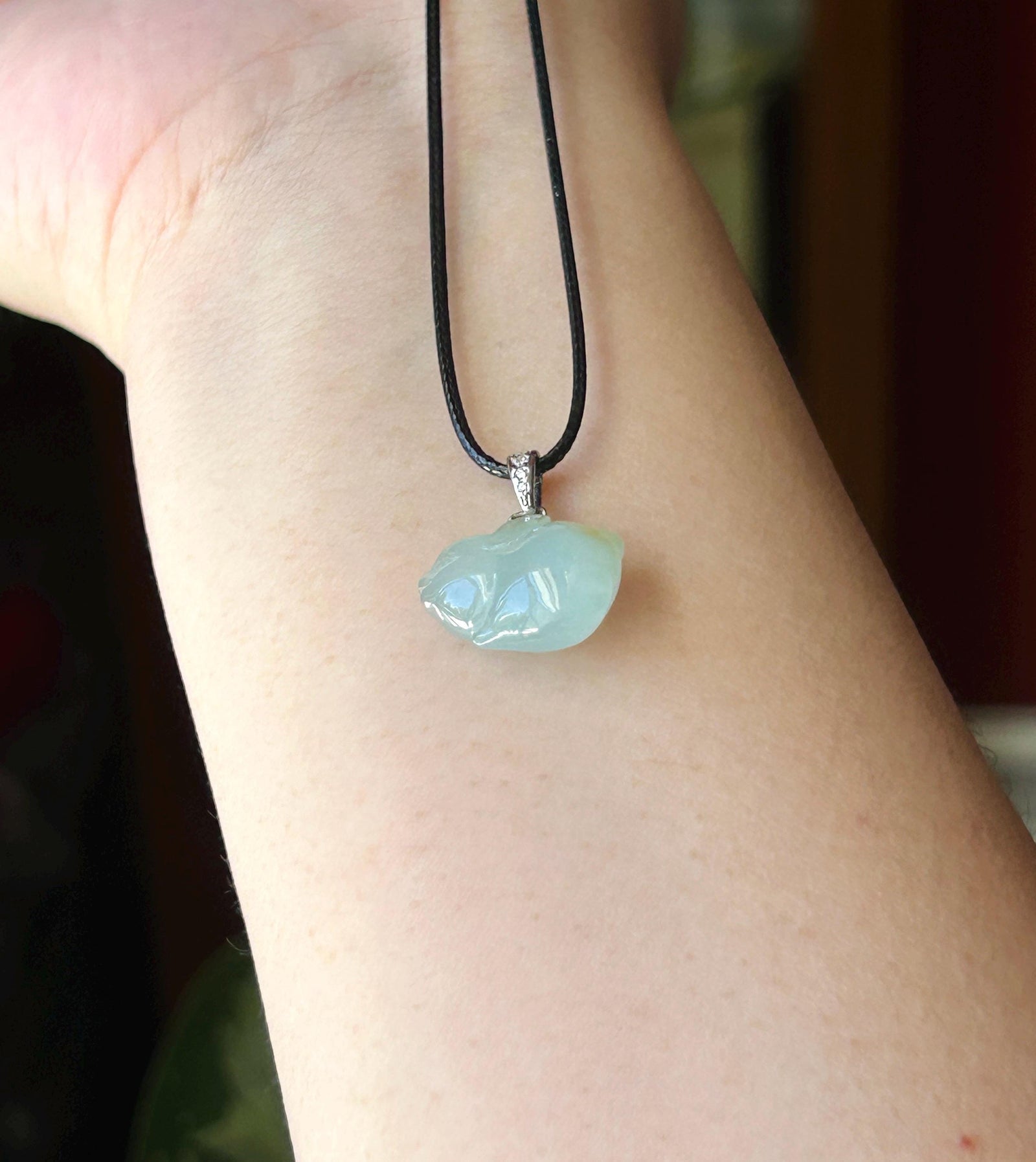 Natural Jadeite Bunny Pendant 925 Sterling Silver | Burmese Type A Translucent Icy Smoky Blue & Yellow Jade