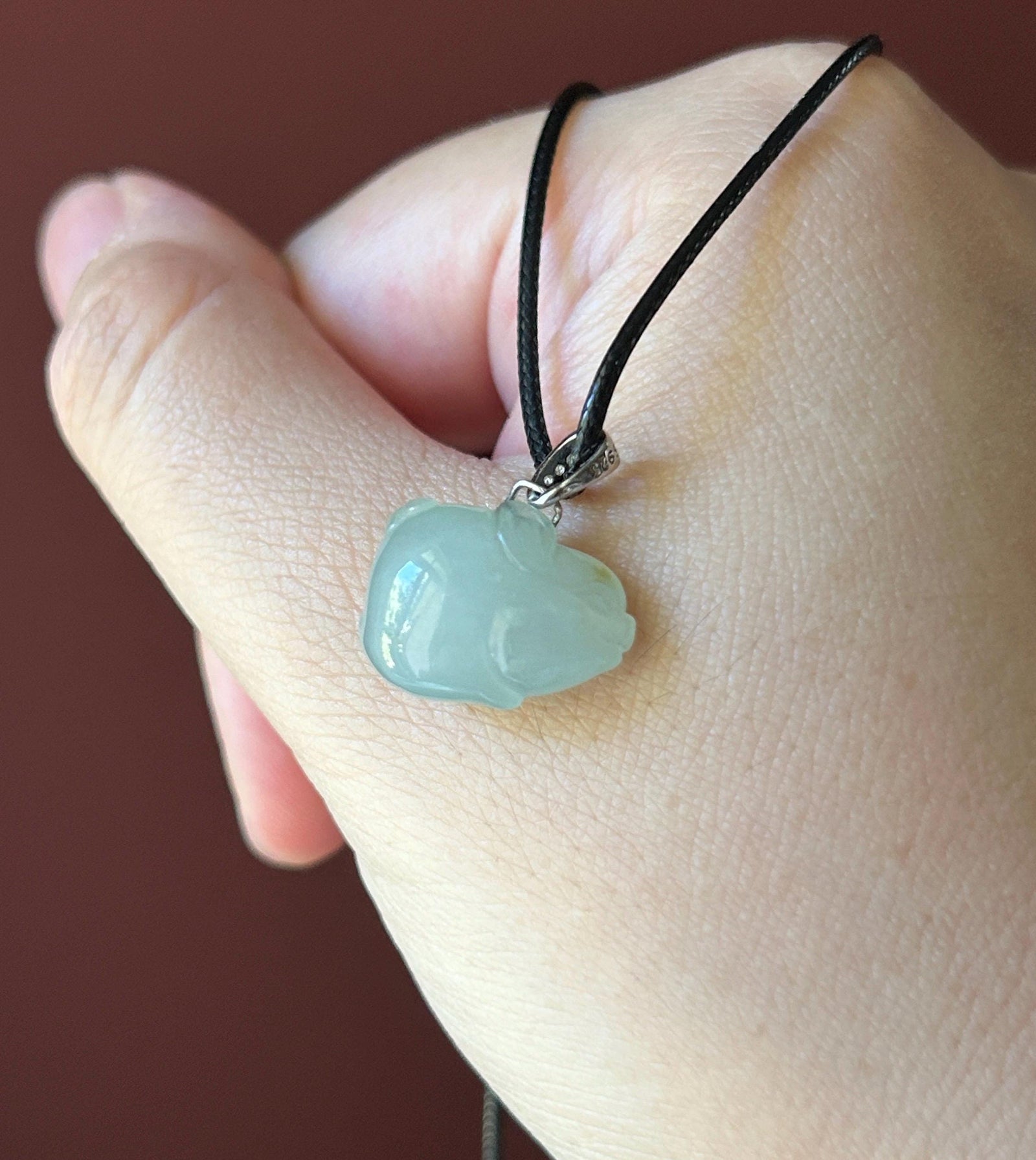 Natural Jadeite Bunny Pendant 925 Sterling Silver | Burmese Type A Translucent Icy Smoky Blue & Yellow Jade