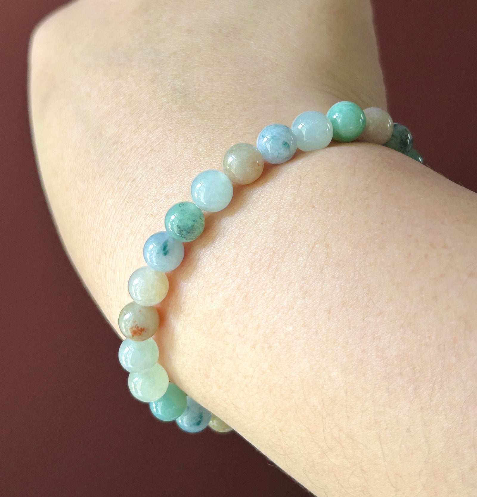 Natural Jadeite Beaded Bracelet Burmese Type A Icy Translucent Multicolor Floral Jade 7mm Minimalist Jewelry
