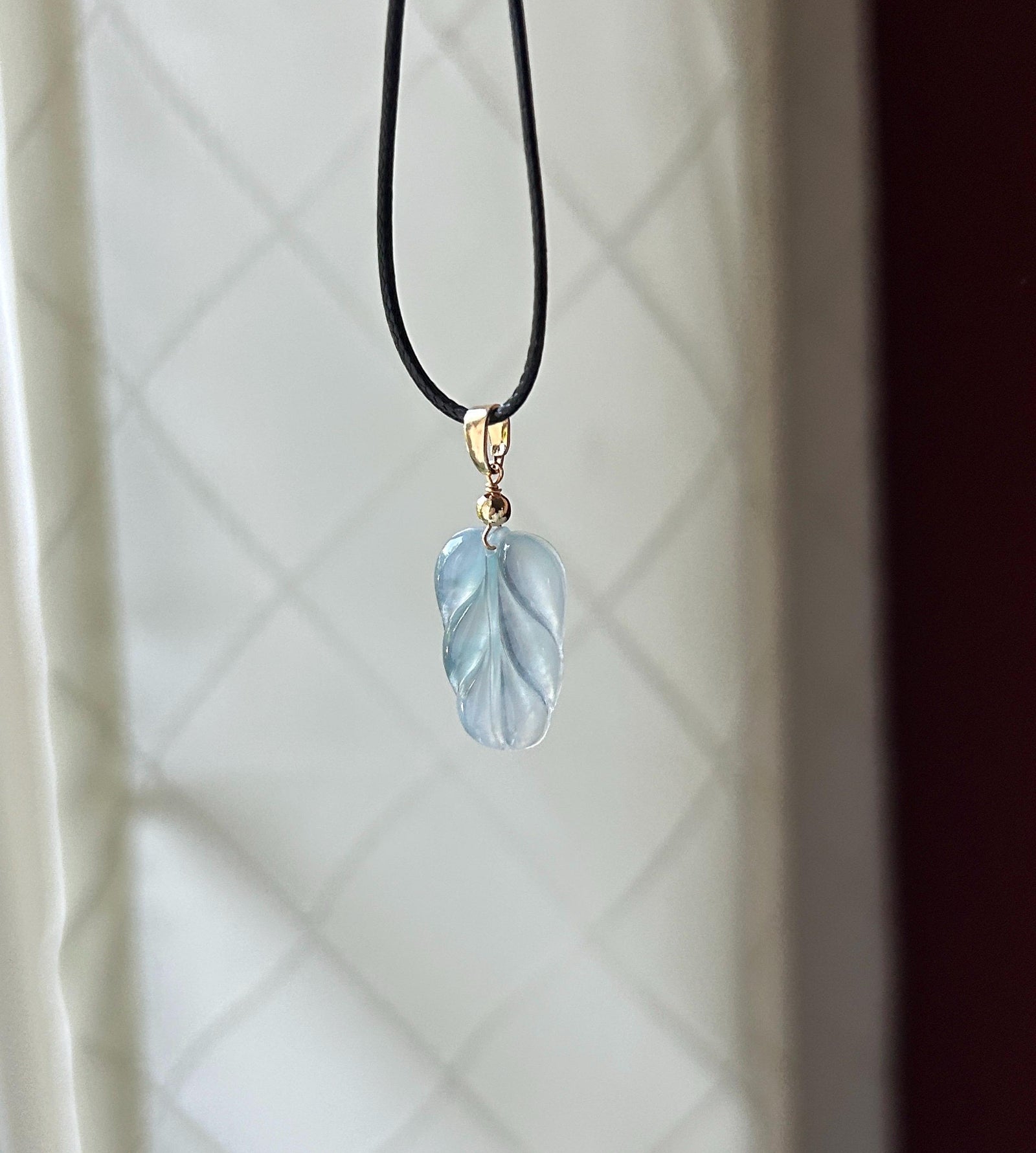 Natural Jadeite Leaf Pendant | Burmese Type A Highly Translucent Icy Blue Floral Jade, Minimalist Jewelry