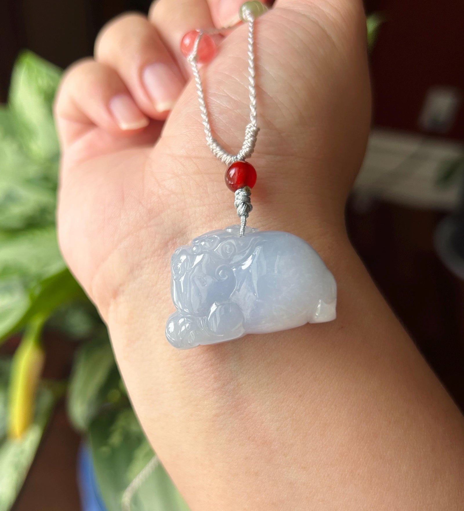 Natural Jadeite Pixiu Pendant Adjustable Handwoven Necklace | Burmese Type A Translucent Icy Lavender Jade | Protection Amulet