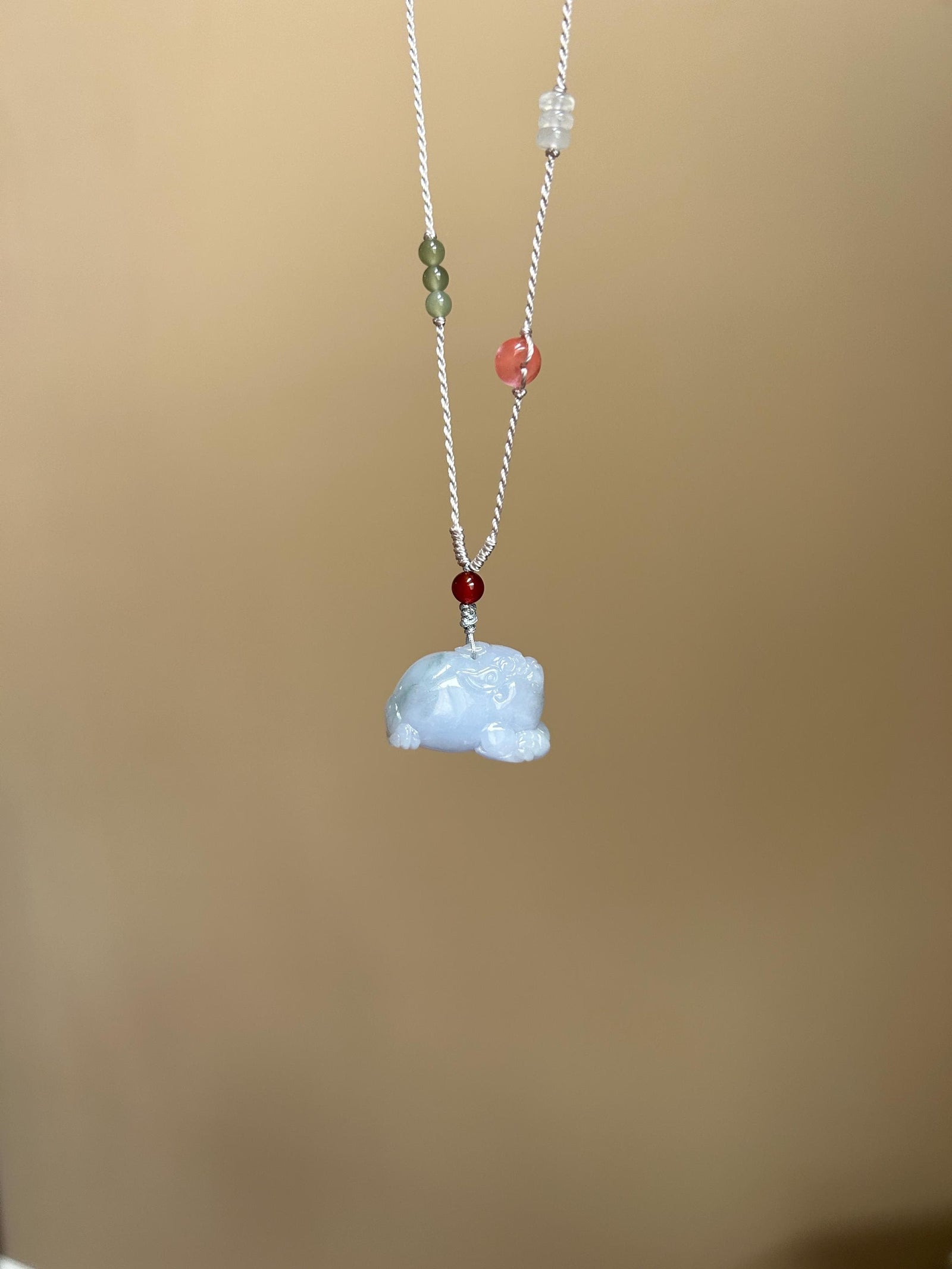Natural Jadeite Pixiu Pendant Adjustable Handwoven Necklace | Burmese Type A Translucent Icy Lavender Jade | Protection Amulet